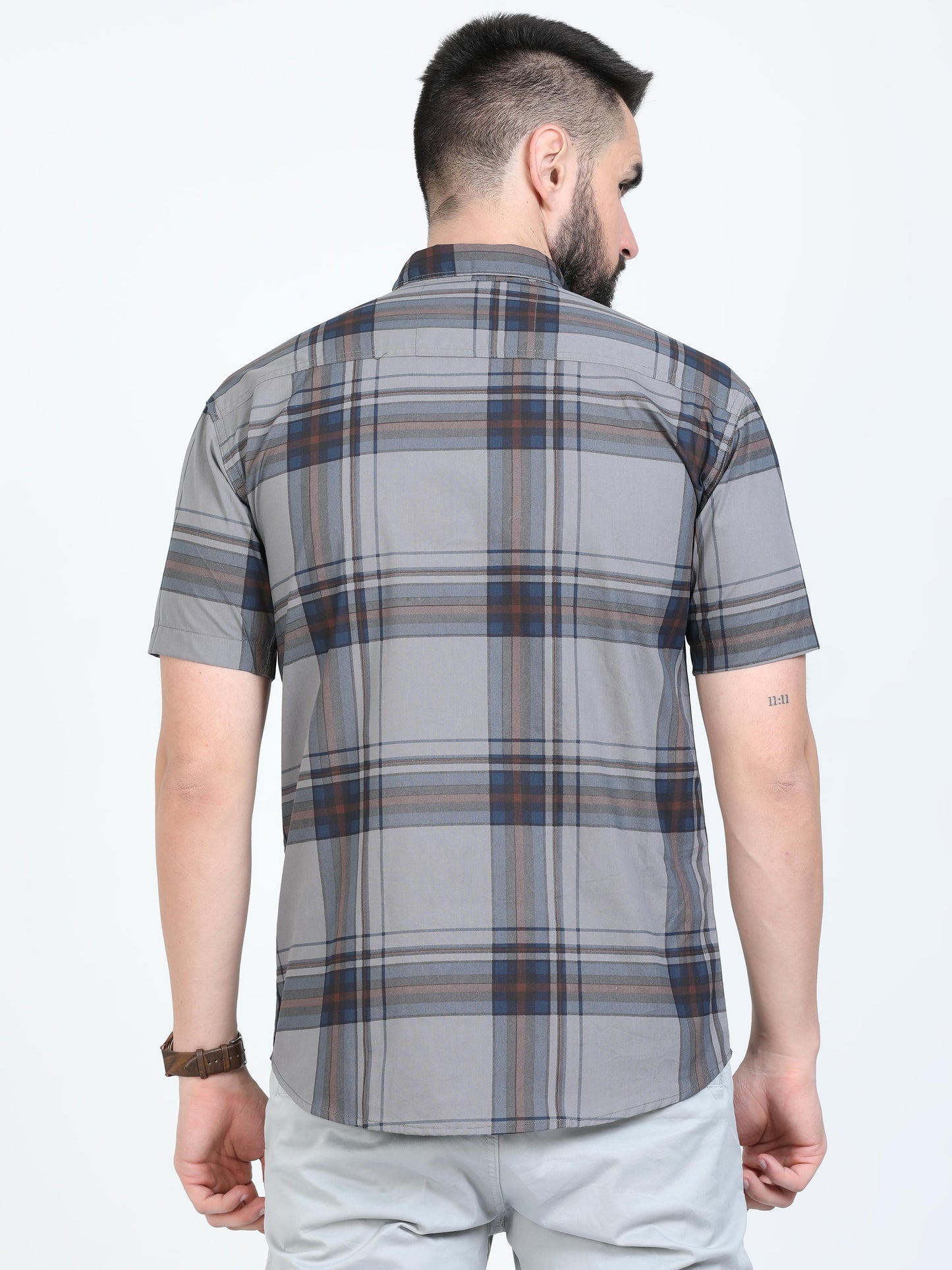 Broadchecks Grey Half Sleeve Check Shirt for Men
