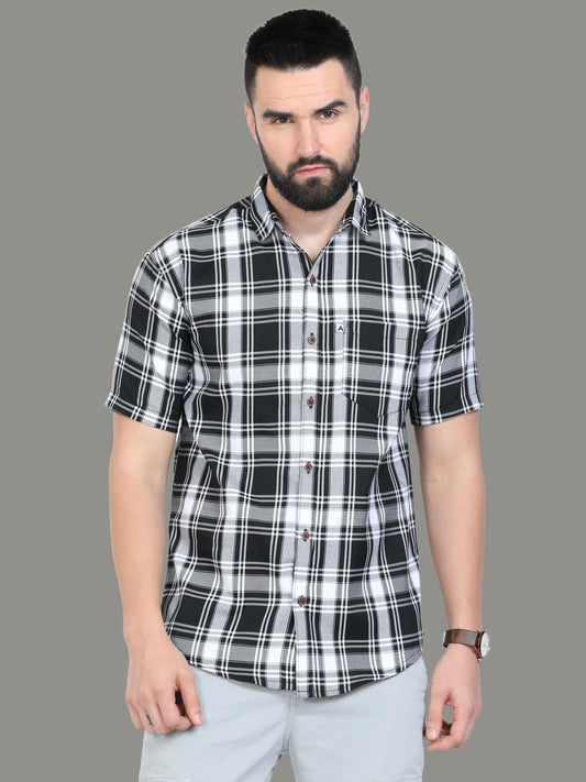 Tiger White Cotton Plaid Shirt For Men