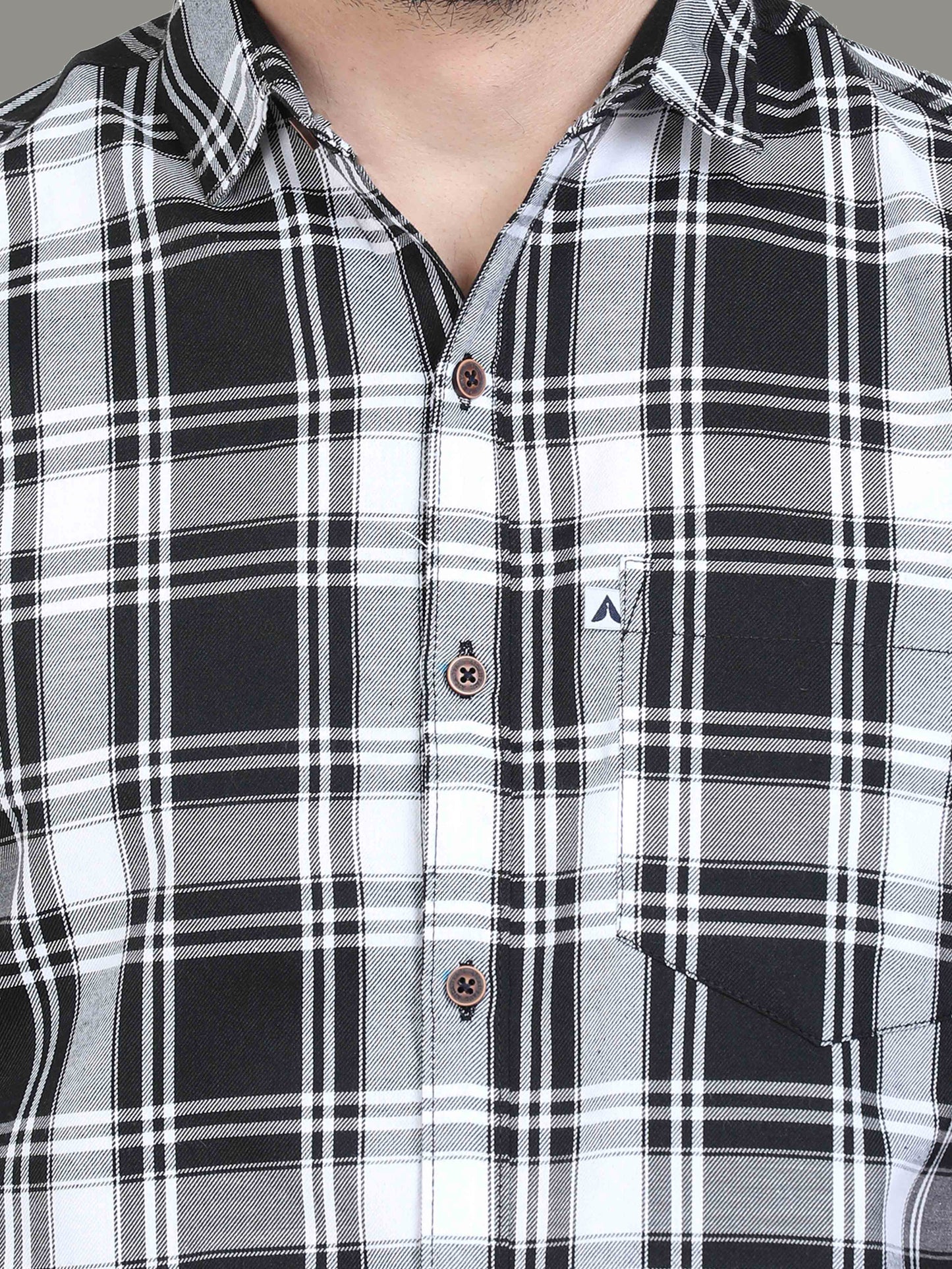 Tiger White Cotton Plaid Shirt For Men