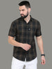 Tiger Brown Cotton Blend Half Sleeve Checks Shirt For Men