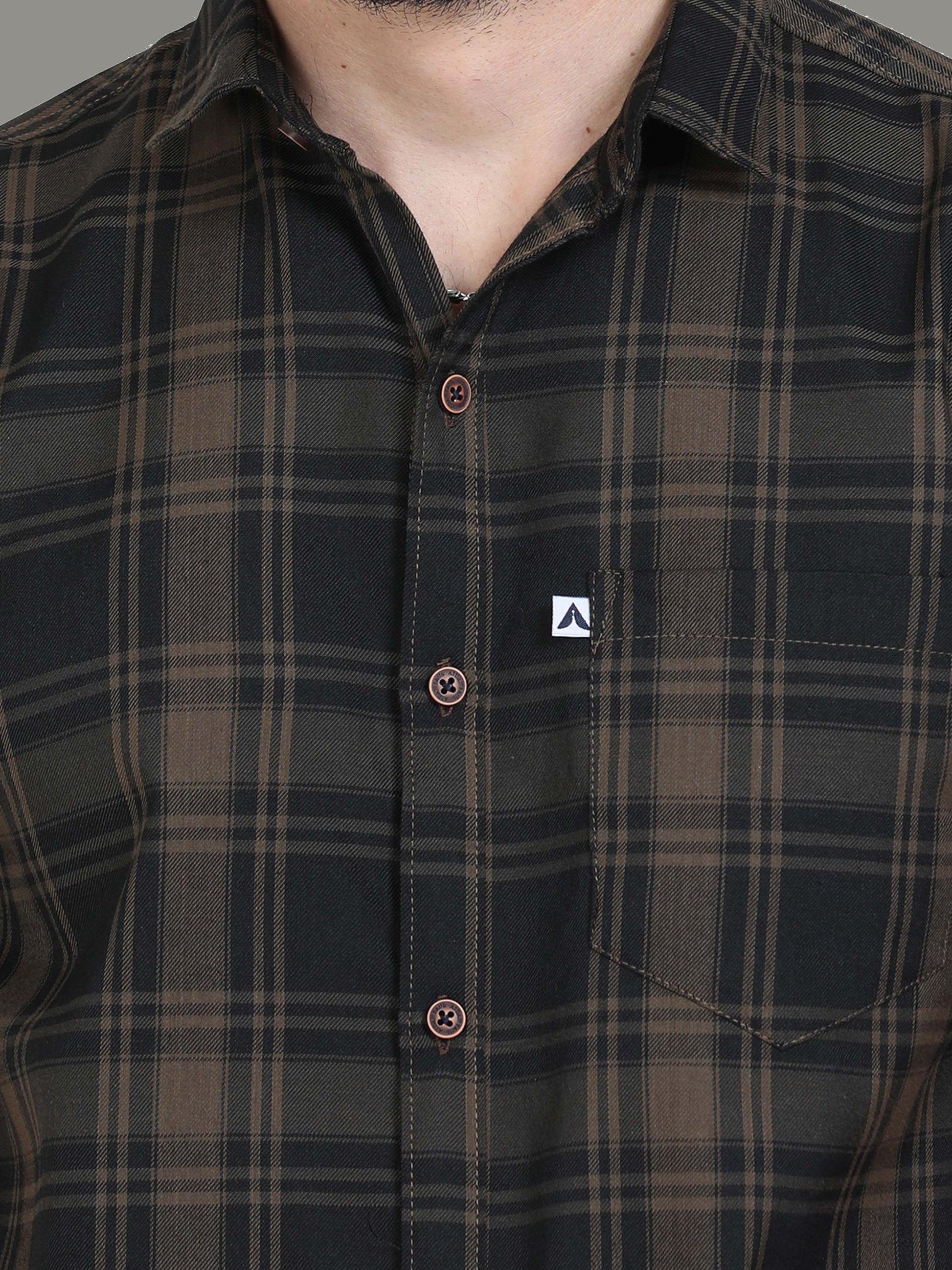 Half Sleeve Cotton Blend Tiger Brown Colour Check Shirt Men