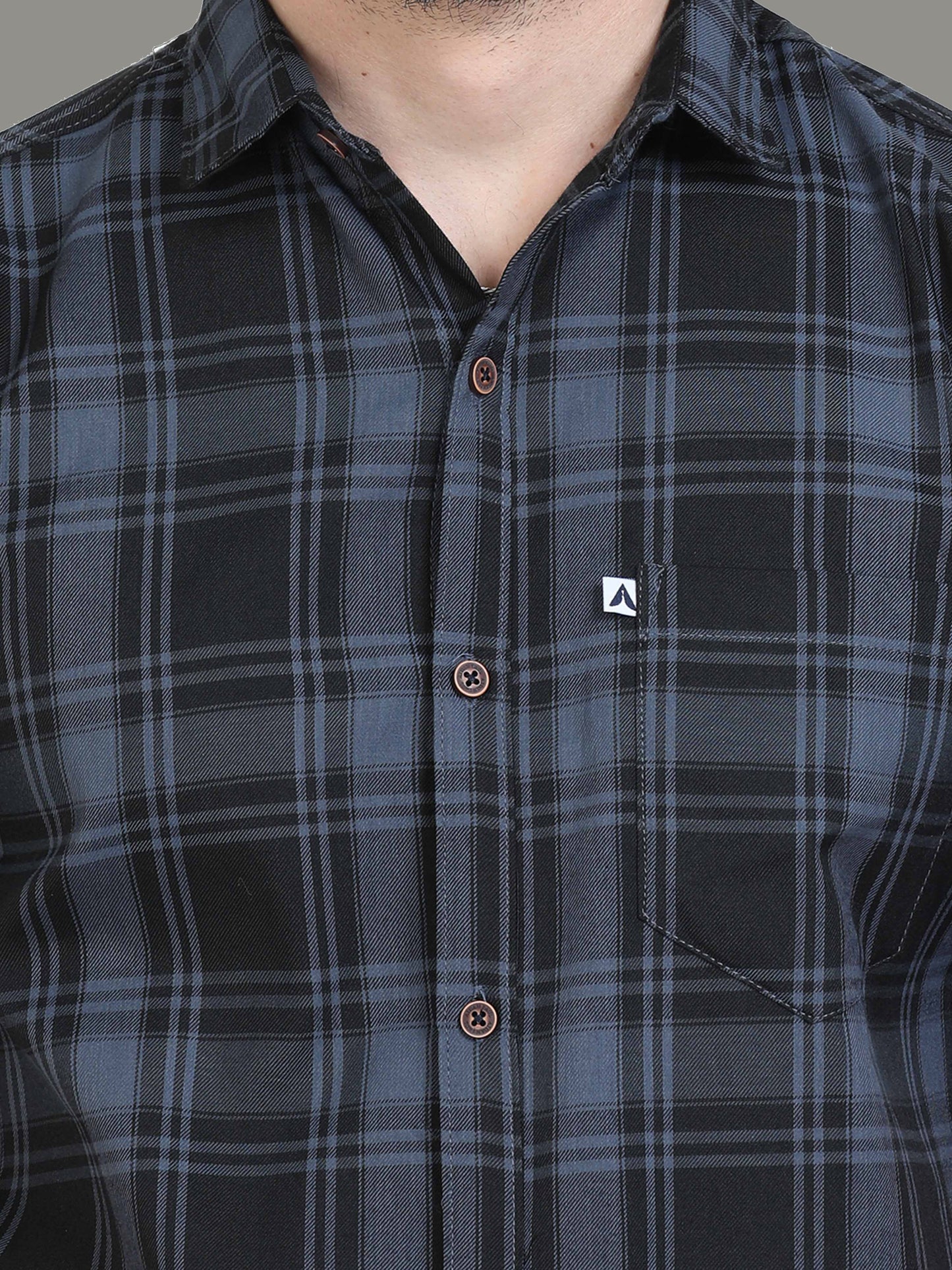 Tiger Cotton Blend  Half Sleeve Grey Check Shirt Men