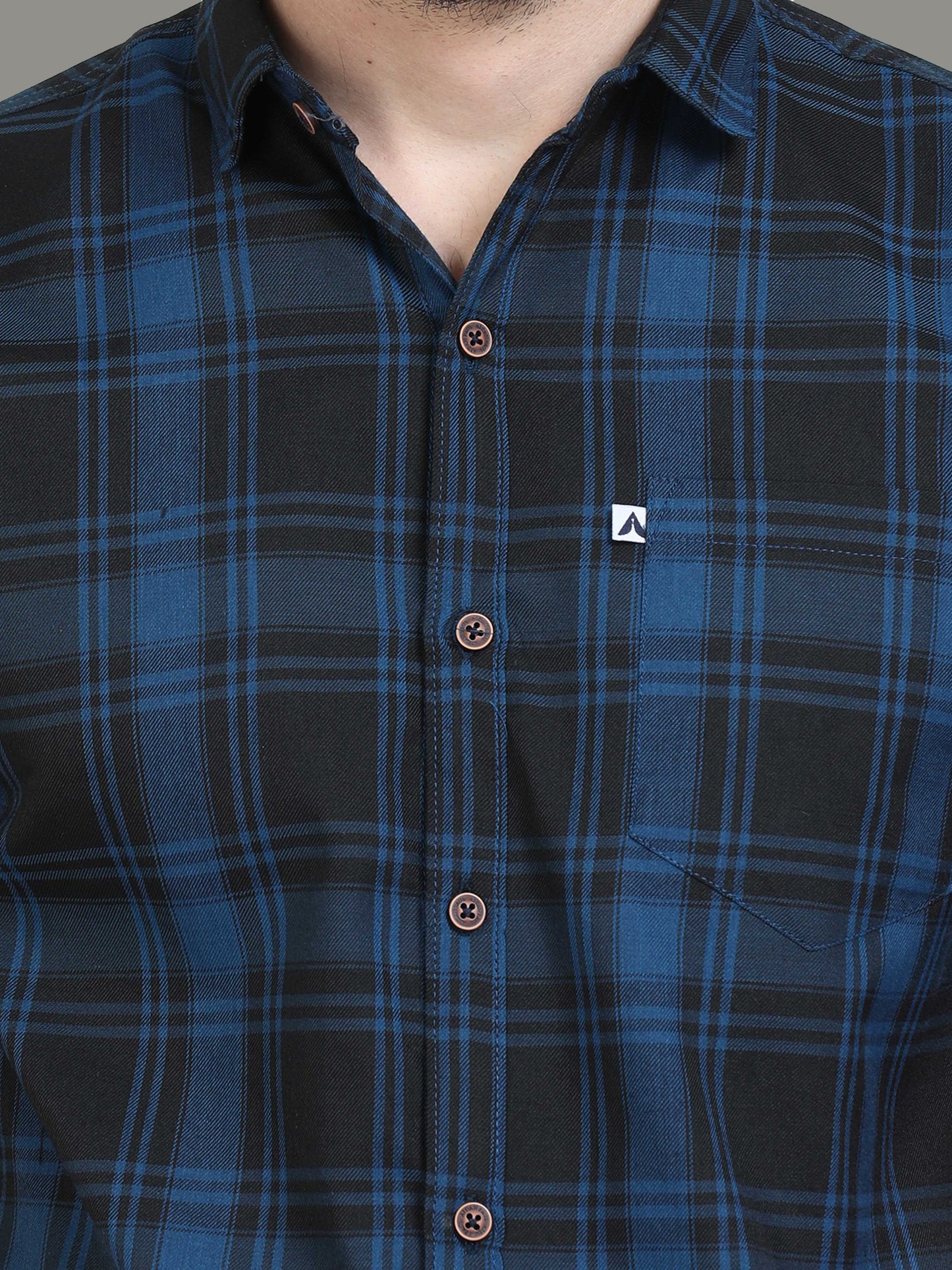 Tiger Cotton Blend Navy Blue Check Shirt Men Online
