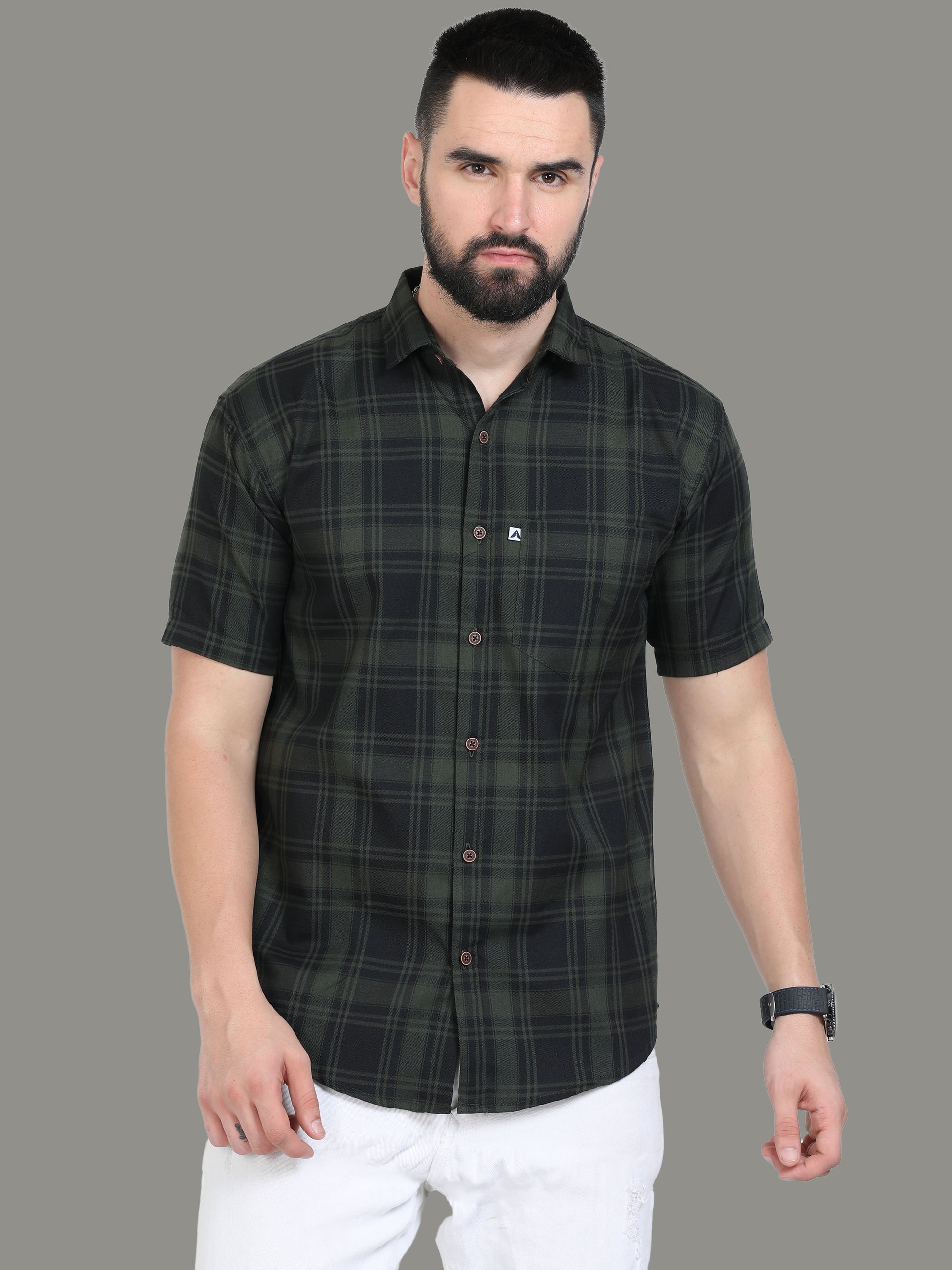 Tiger Cotton Blend Green Trendy Checked Shirt For Men