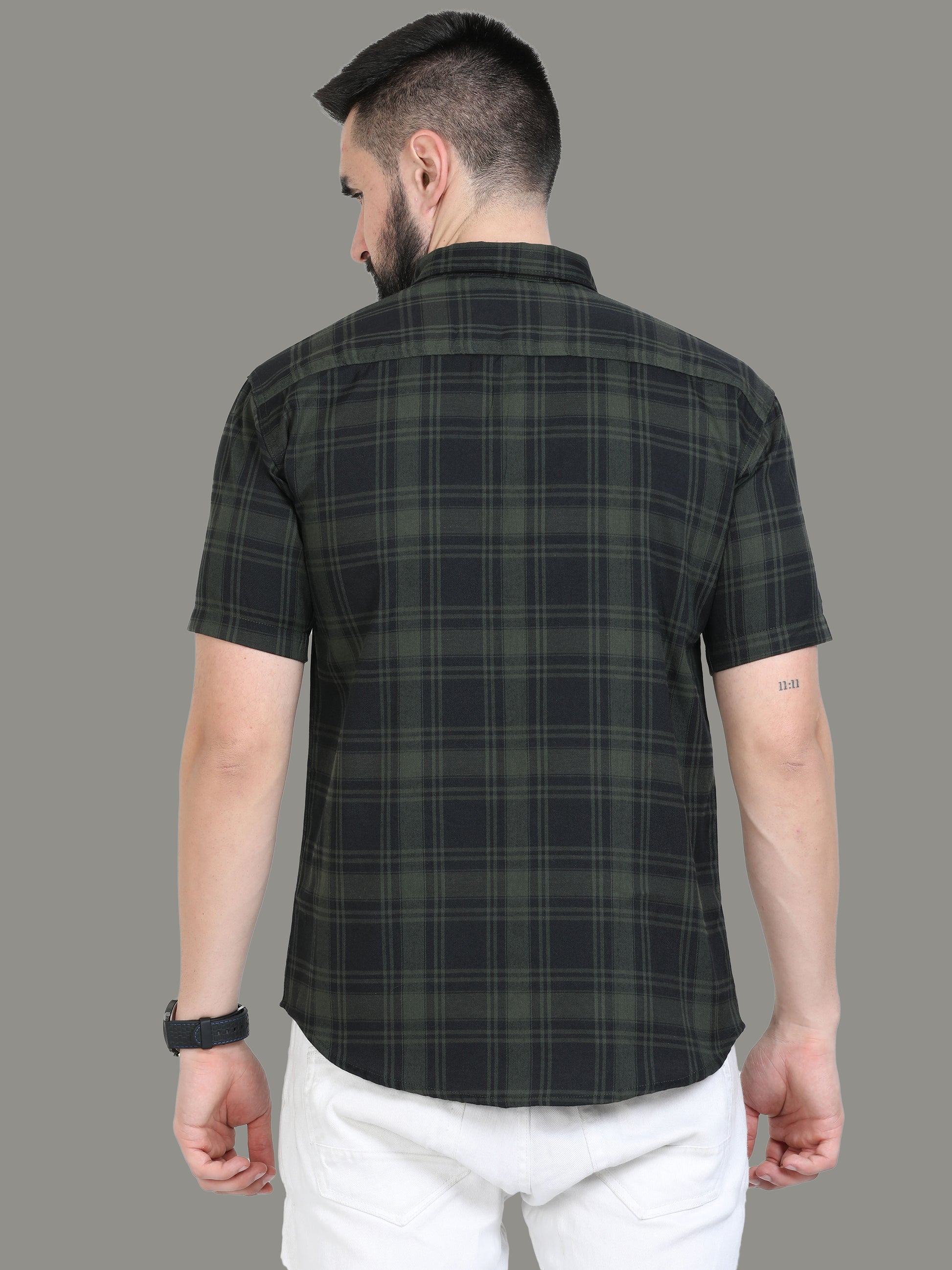 Tiger Cotton Blend Green Trendy Checked Shirt For Men