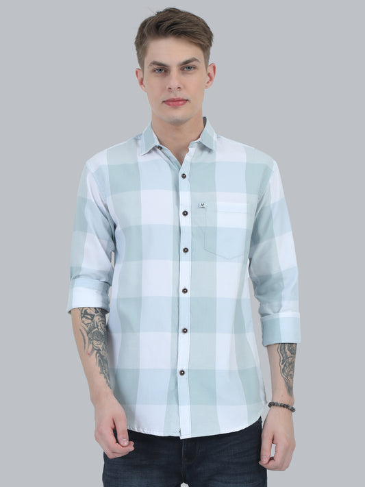 Tomlight Seagreen Full Sleeve Check Shirt for Men