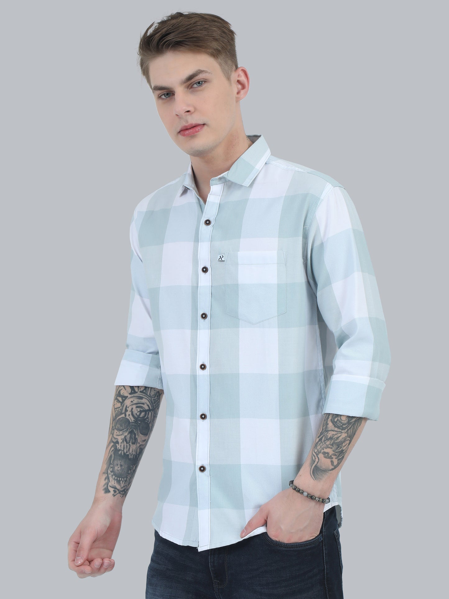 Tomlight Seagreen Full Sleeve Check Shirt for Men