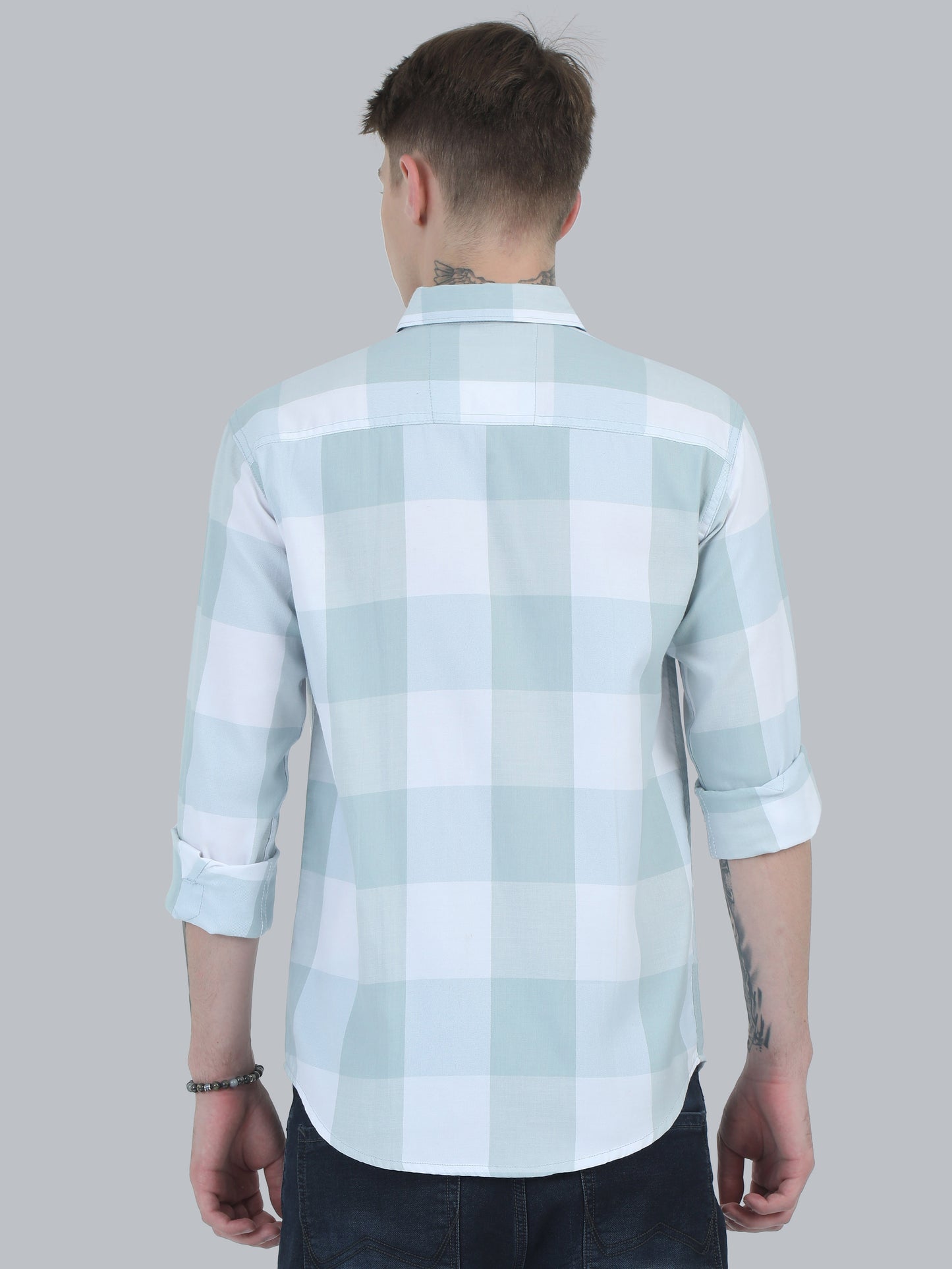 Tomlight Seagreen Full Sleeve Check Shirt for Men