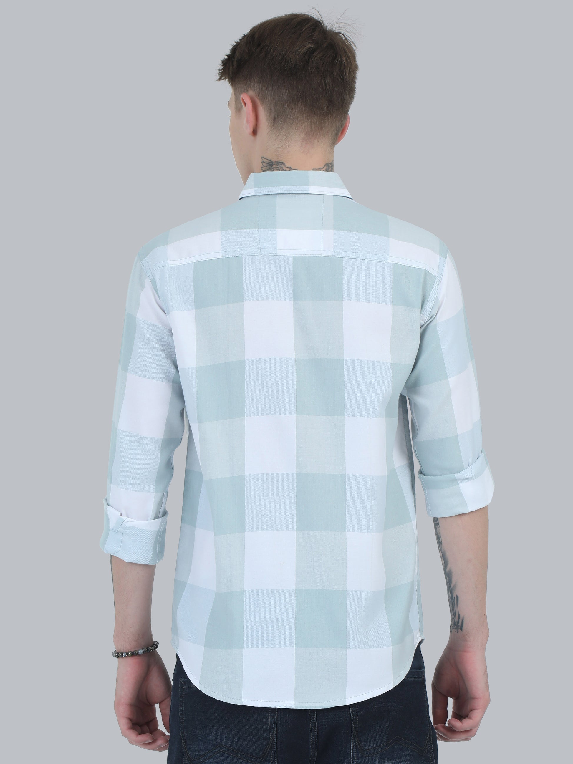 Tomlight Seagreen Full Sleeve Check Shirt for Men