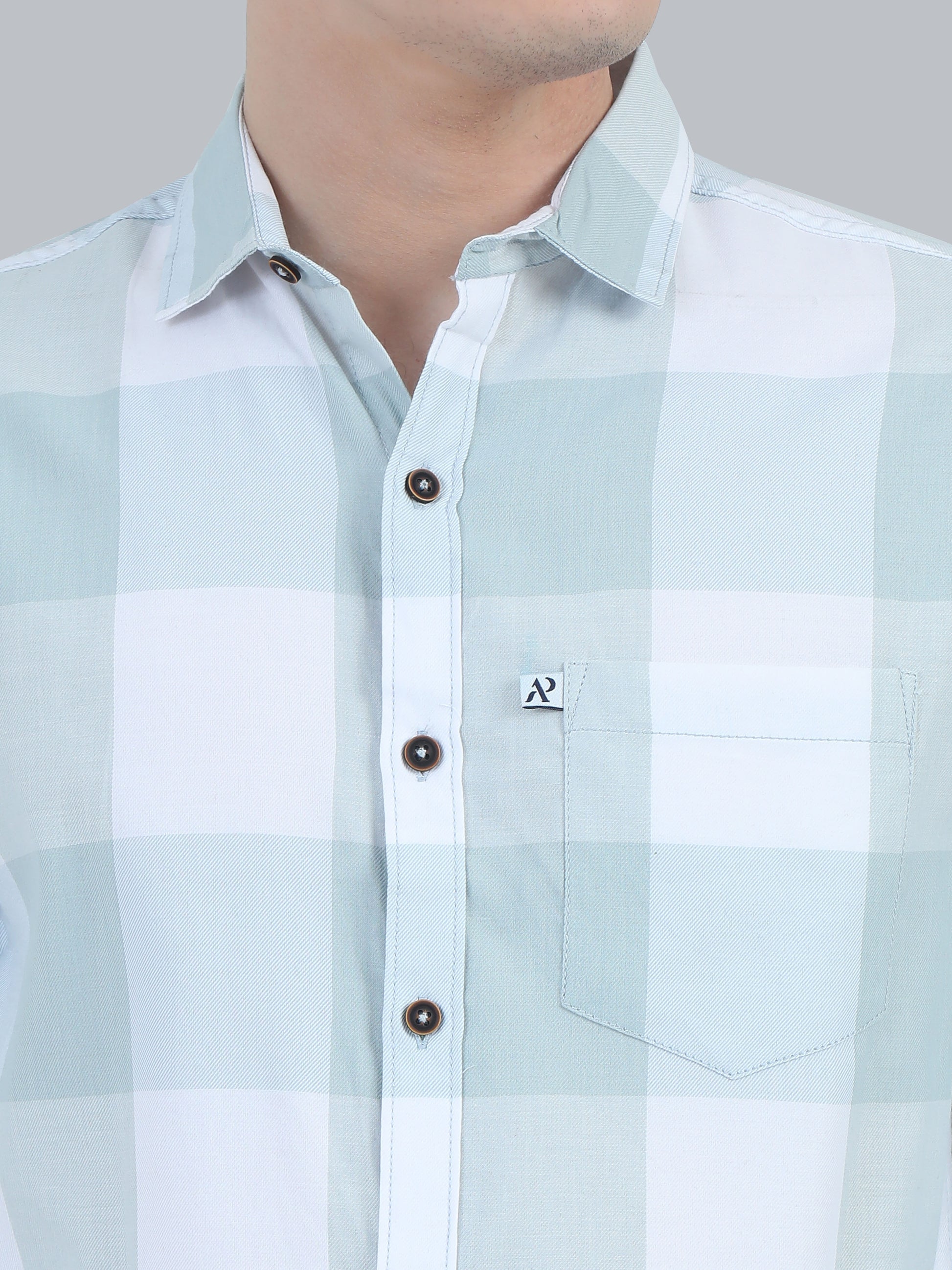 Tomlight Seagreen Full Sleeve Check Shirt for Men