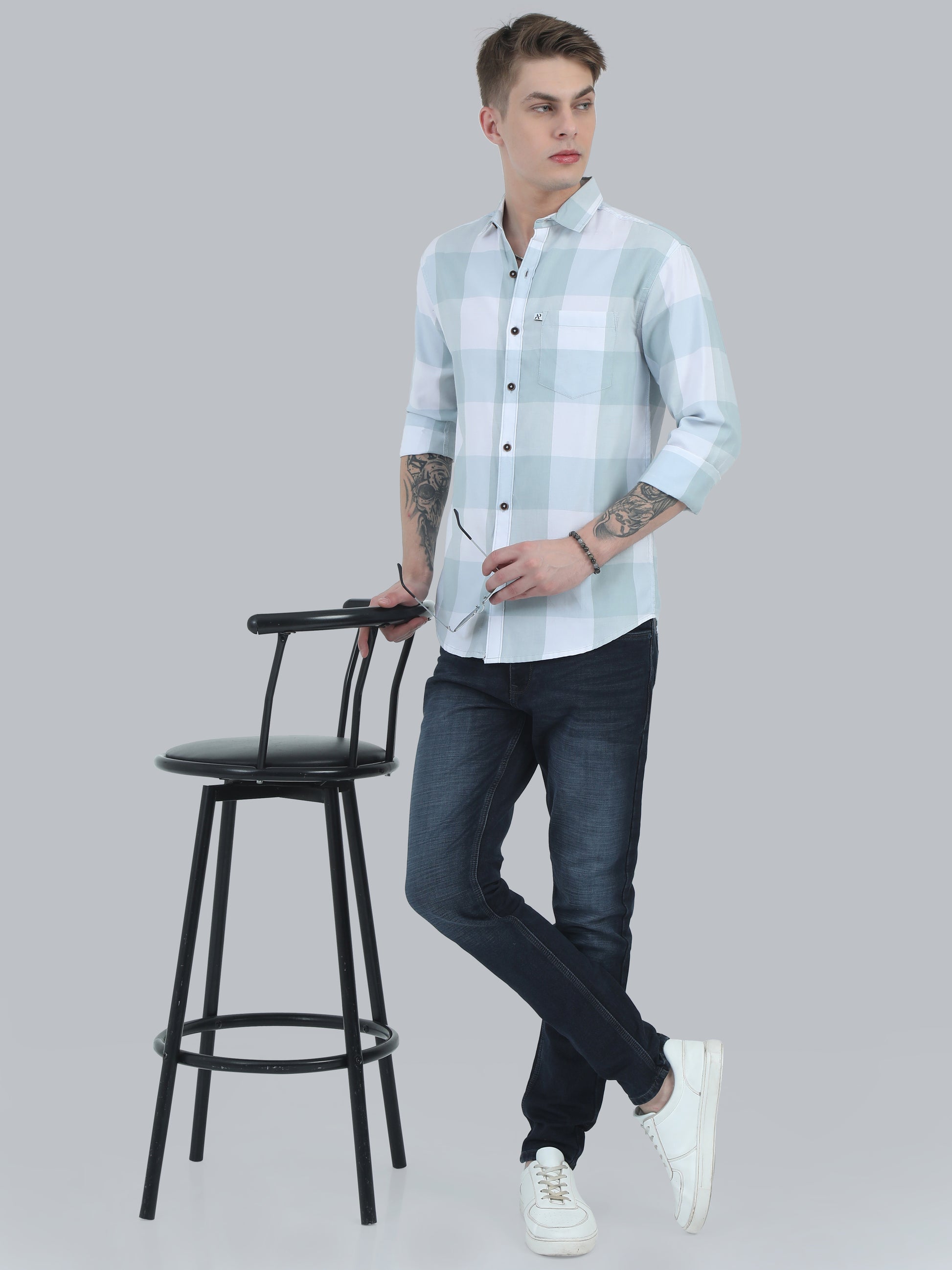 Tomlight Seagreen Full Sleeve Check Shirt for Men