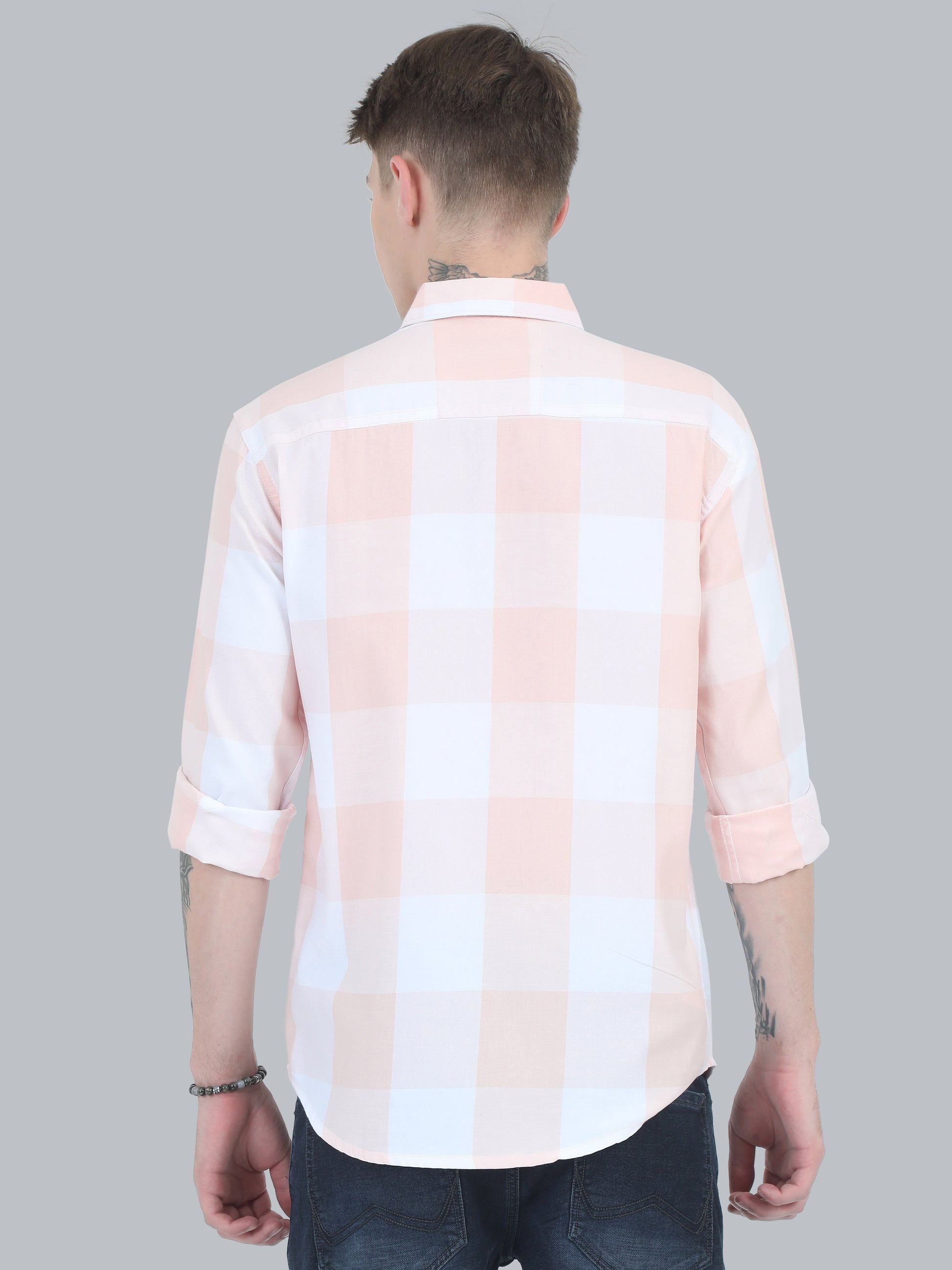 Tomlight Cotton Blend Orange Check Shirt for Men