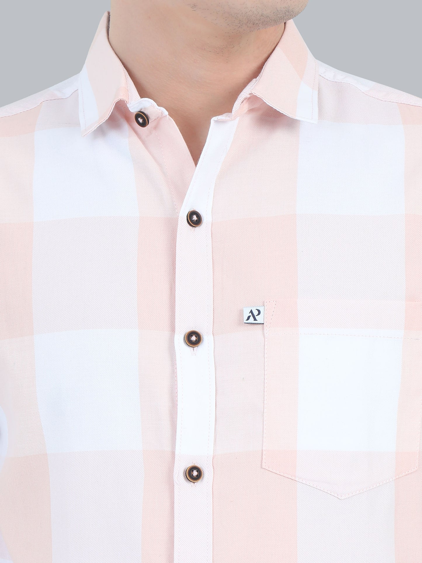 Tomlight Cotton Blend Orange Check Shirt for Men