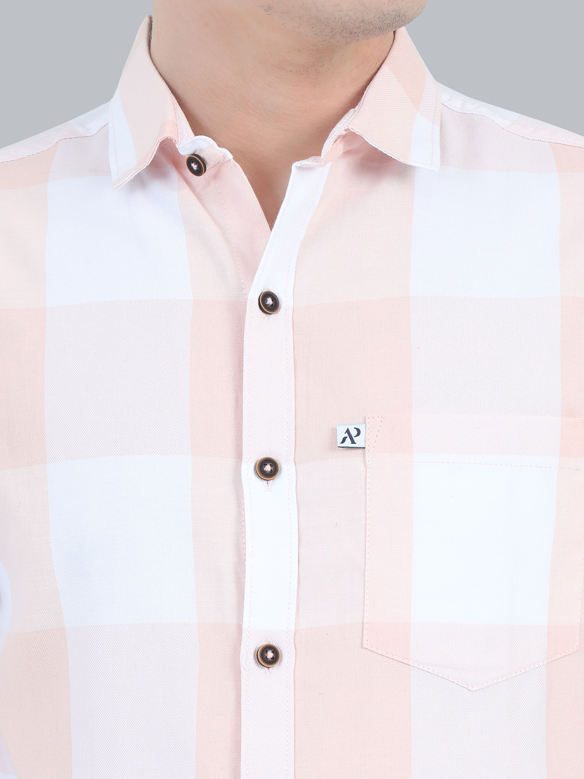 Tomlight Cotton Blend Orange Check Shirt for Men