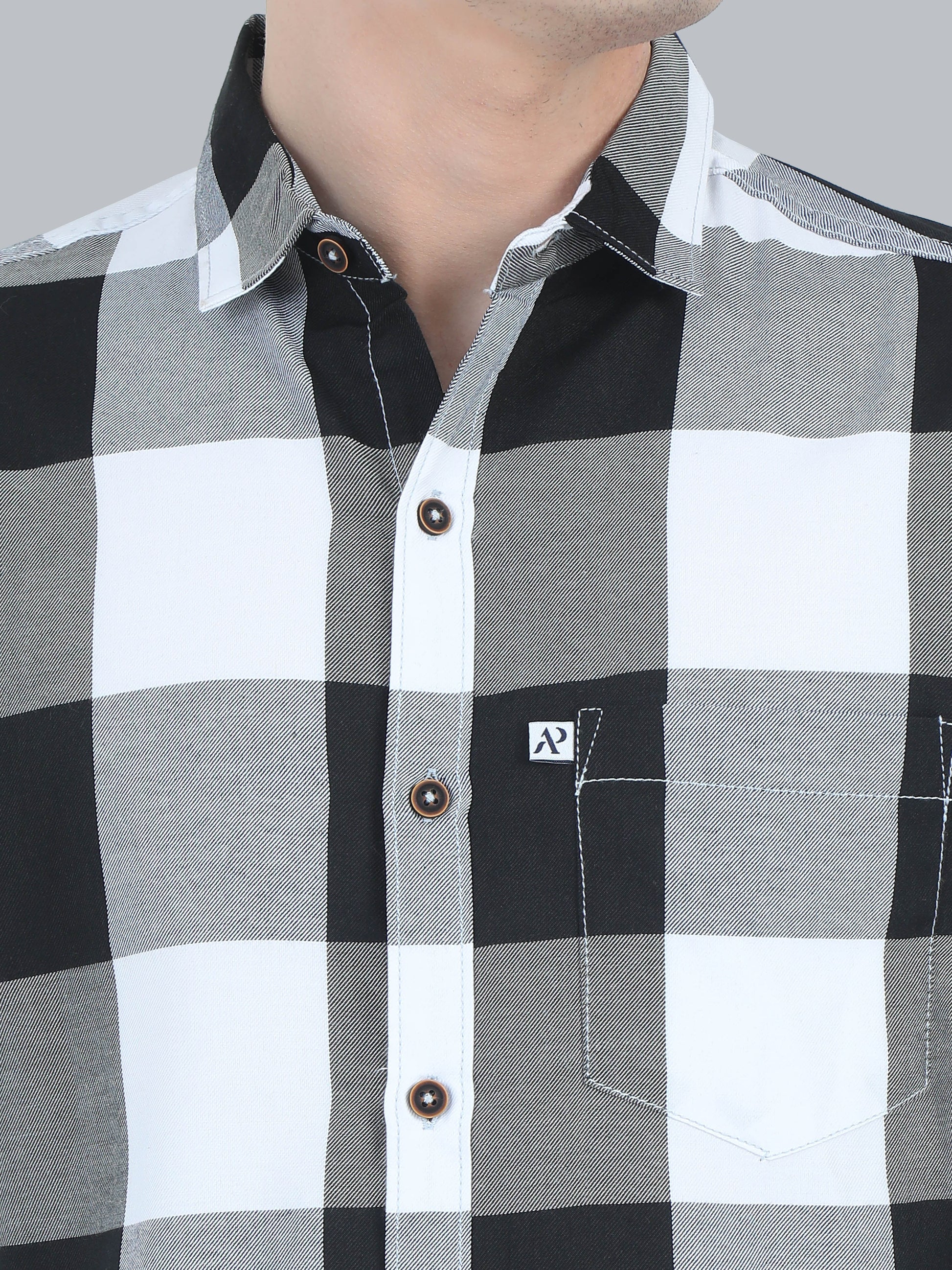 Tomlight Cotton Black and White Plaid Shirt for Men