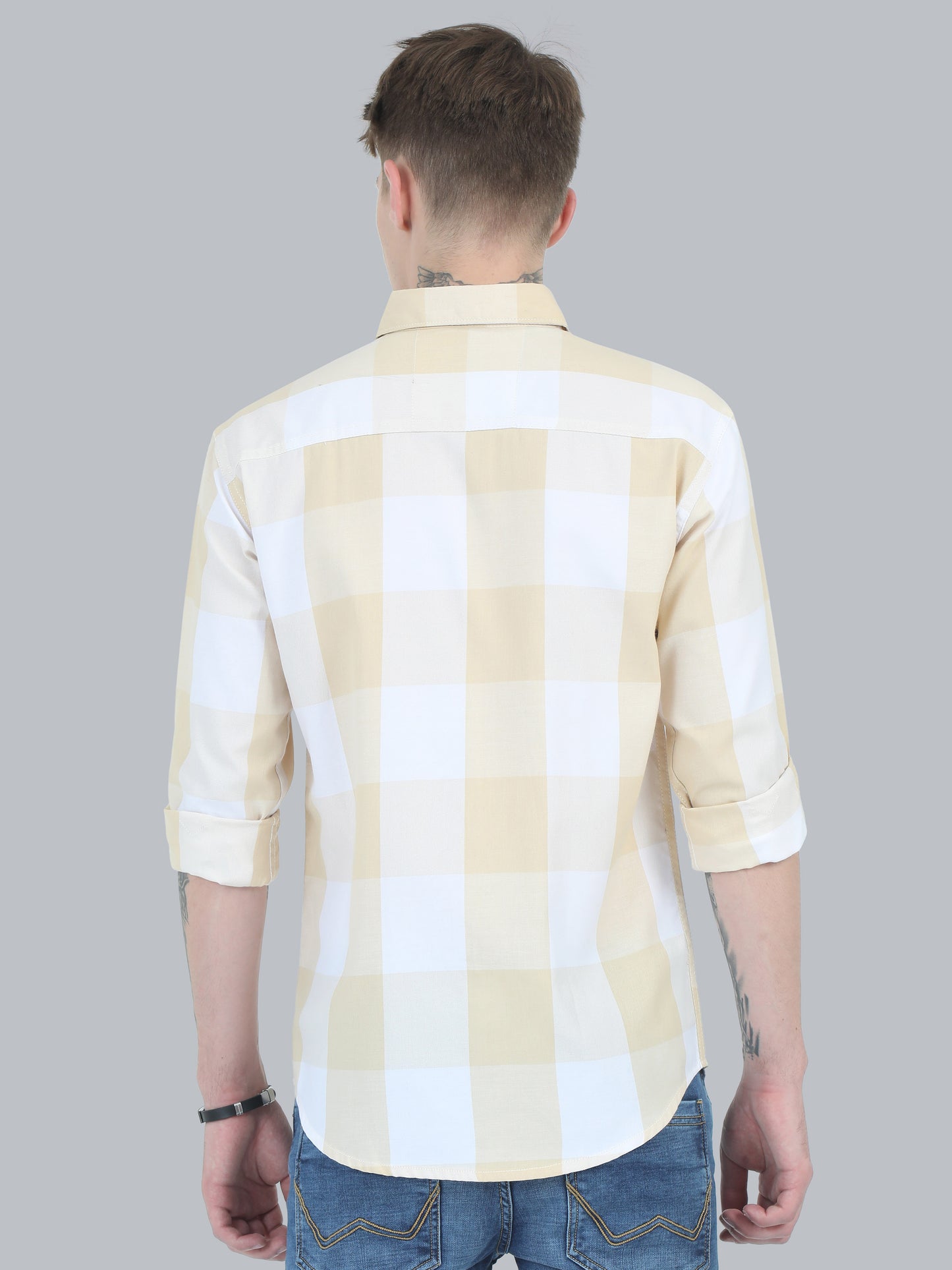 Tomlight Cotton Blend Yellow Check Shirt for Men