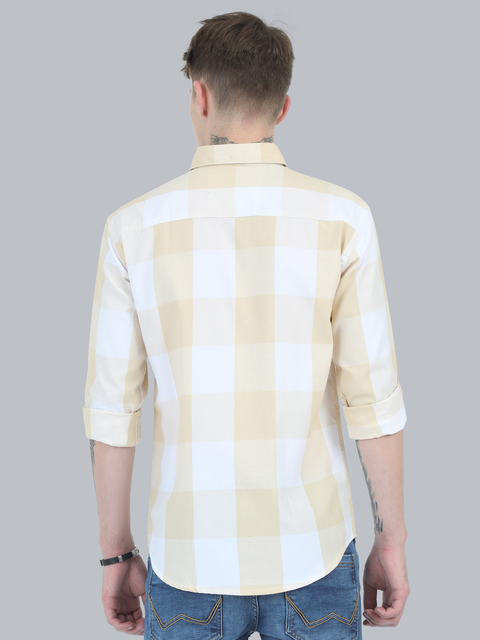 Tomlight Cotton Blend Yellow Check Shirt for Men