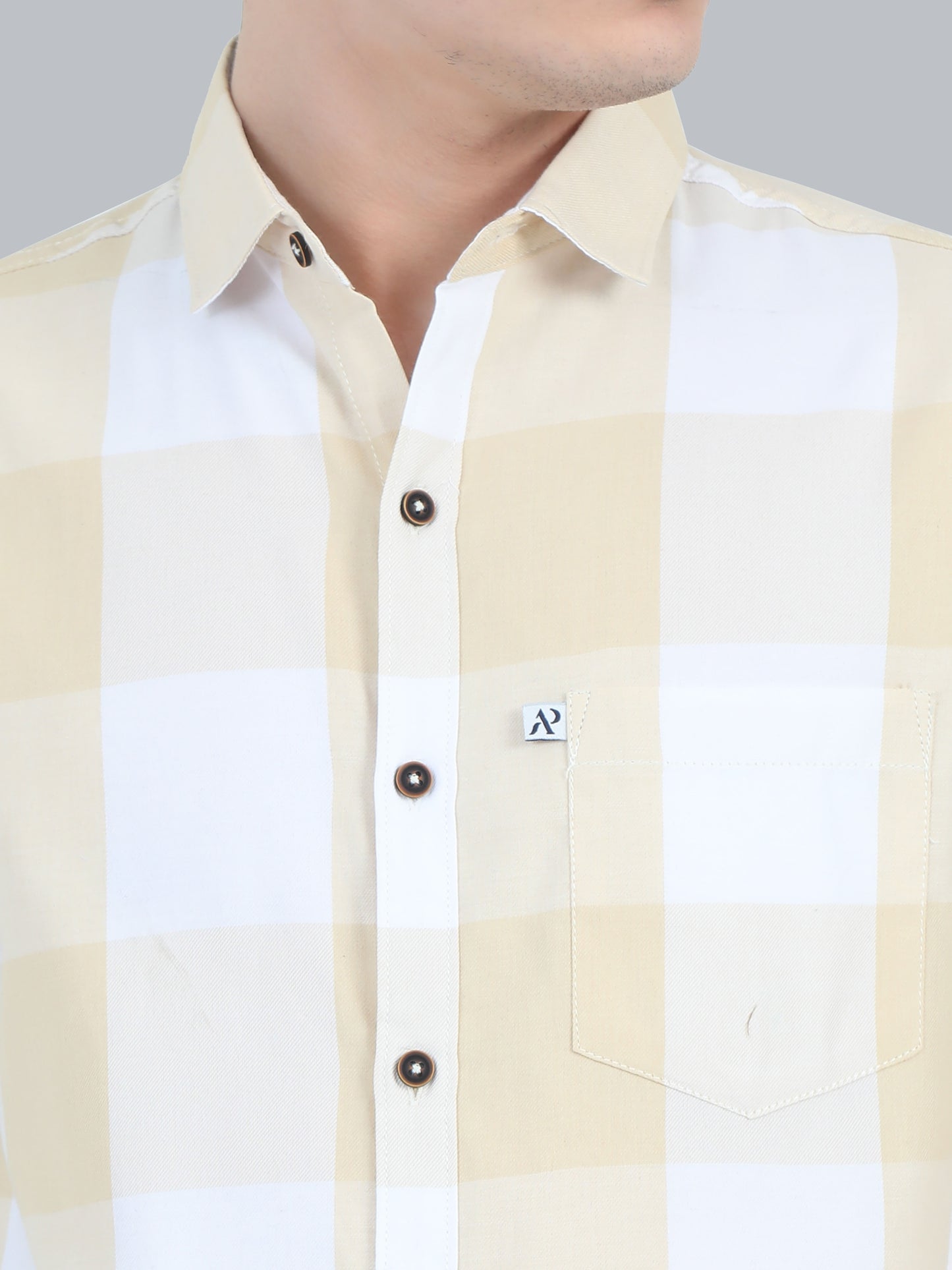 Tomlight Cotton Blend Yellow Check Shirt for Men