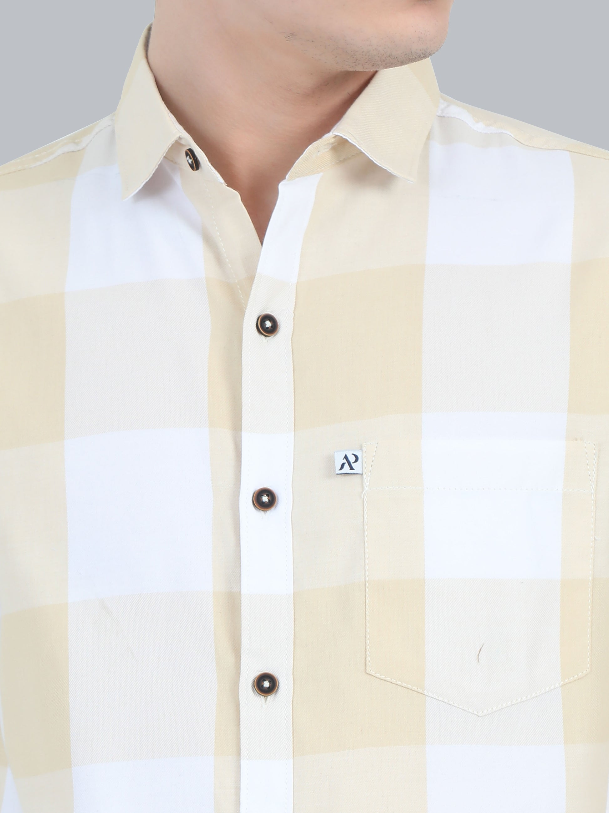 Tomlight Cotton Blend Yellow Check Shirt for Men