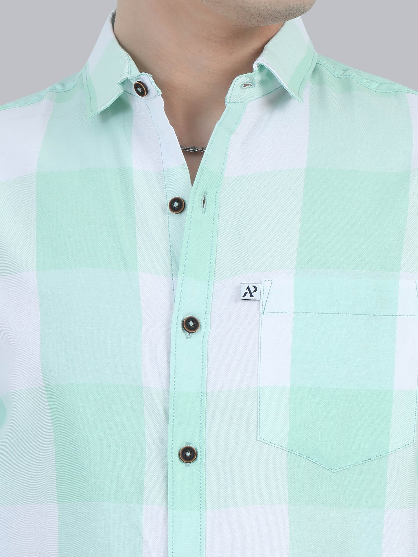 Tomlight green cotton blend checks full sleeve shirt for men