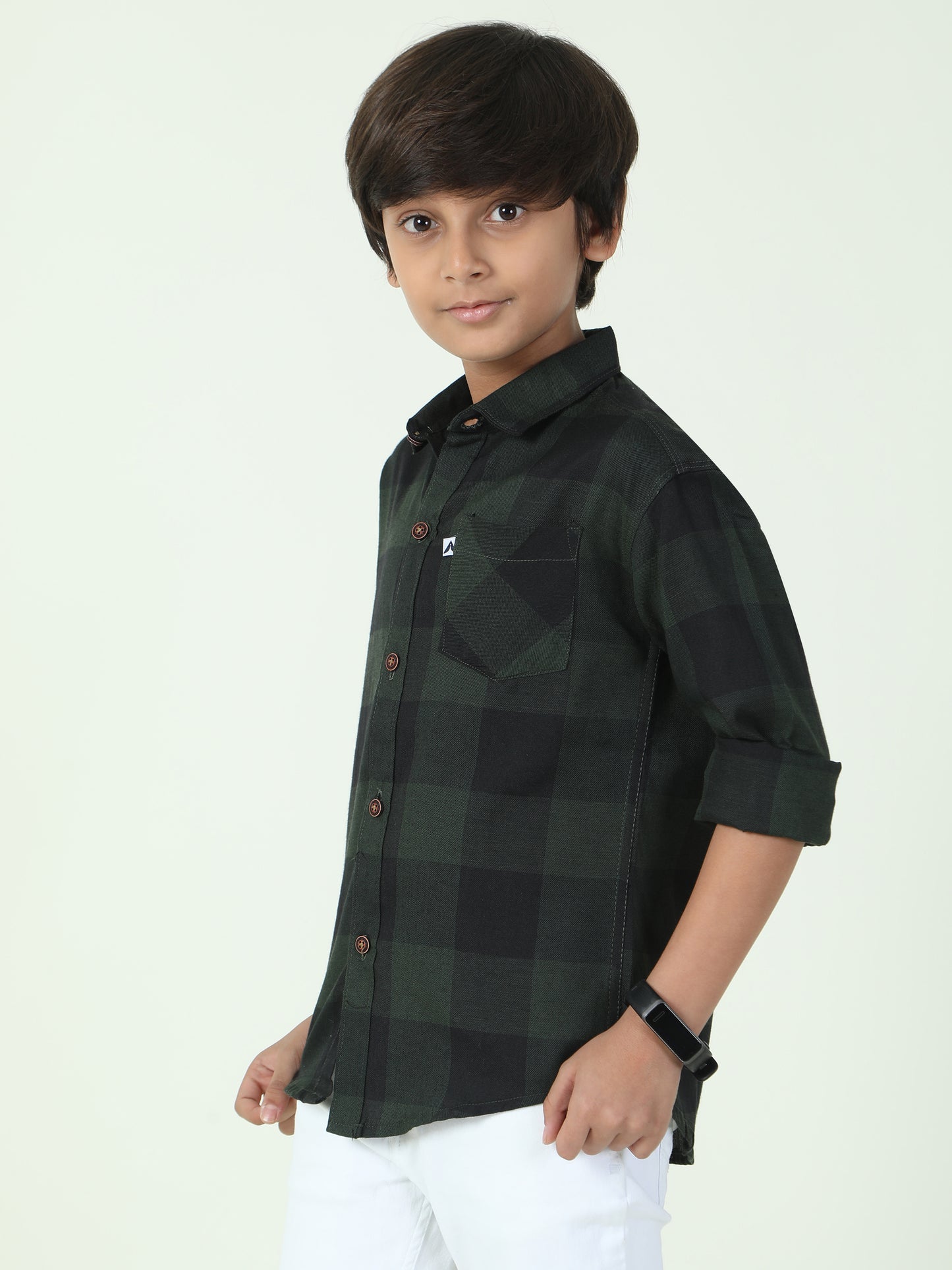 Tomtom Green Cotton Blend Checks Shirt For Kids