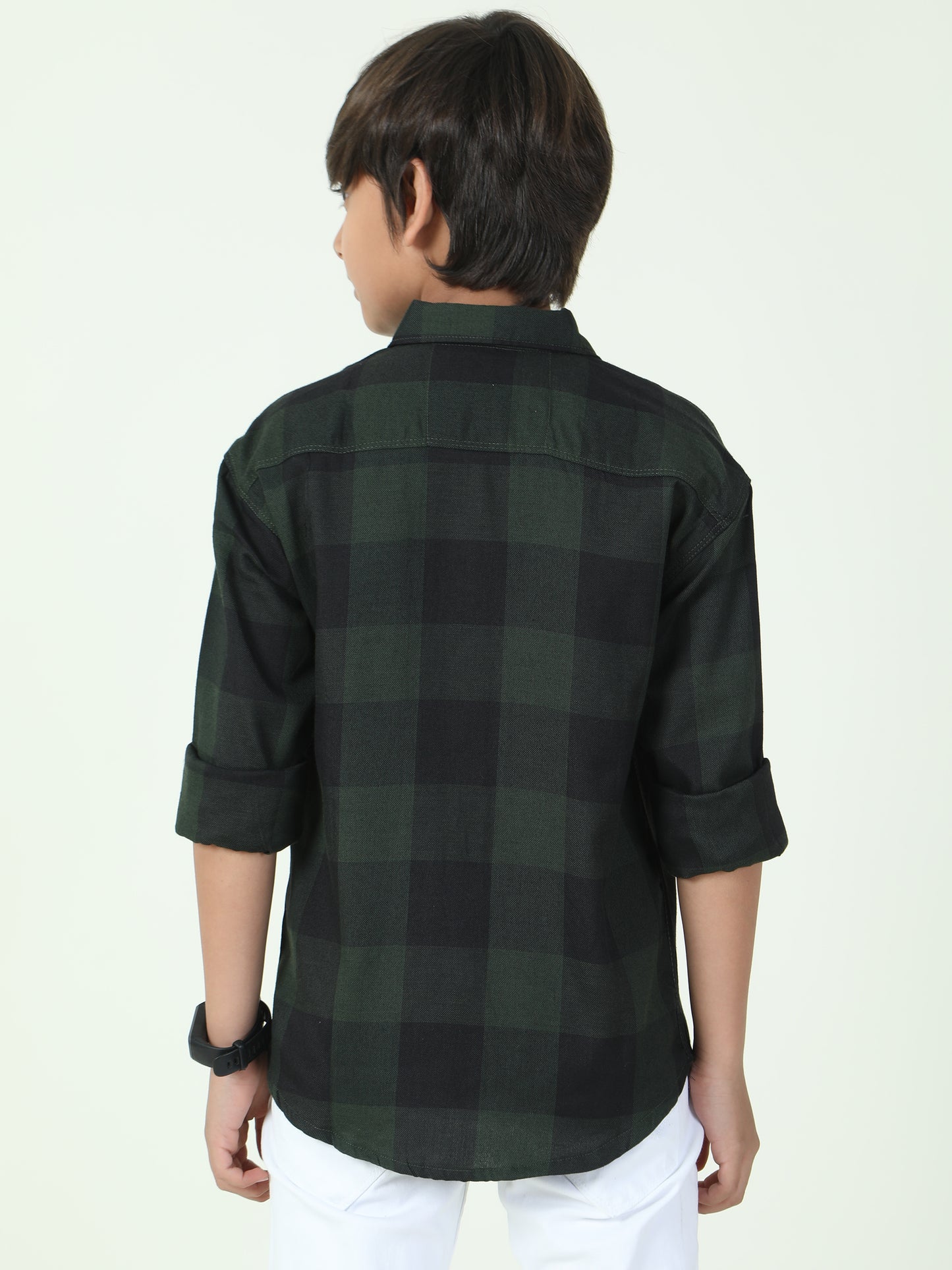Tomtom Cotton Blend Boys Green Plaid Shirt