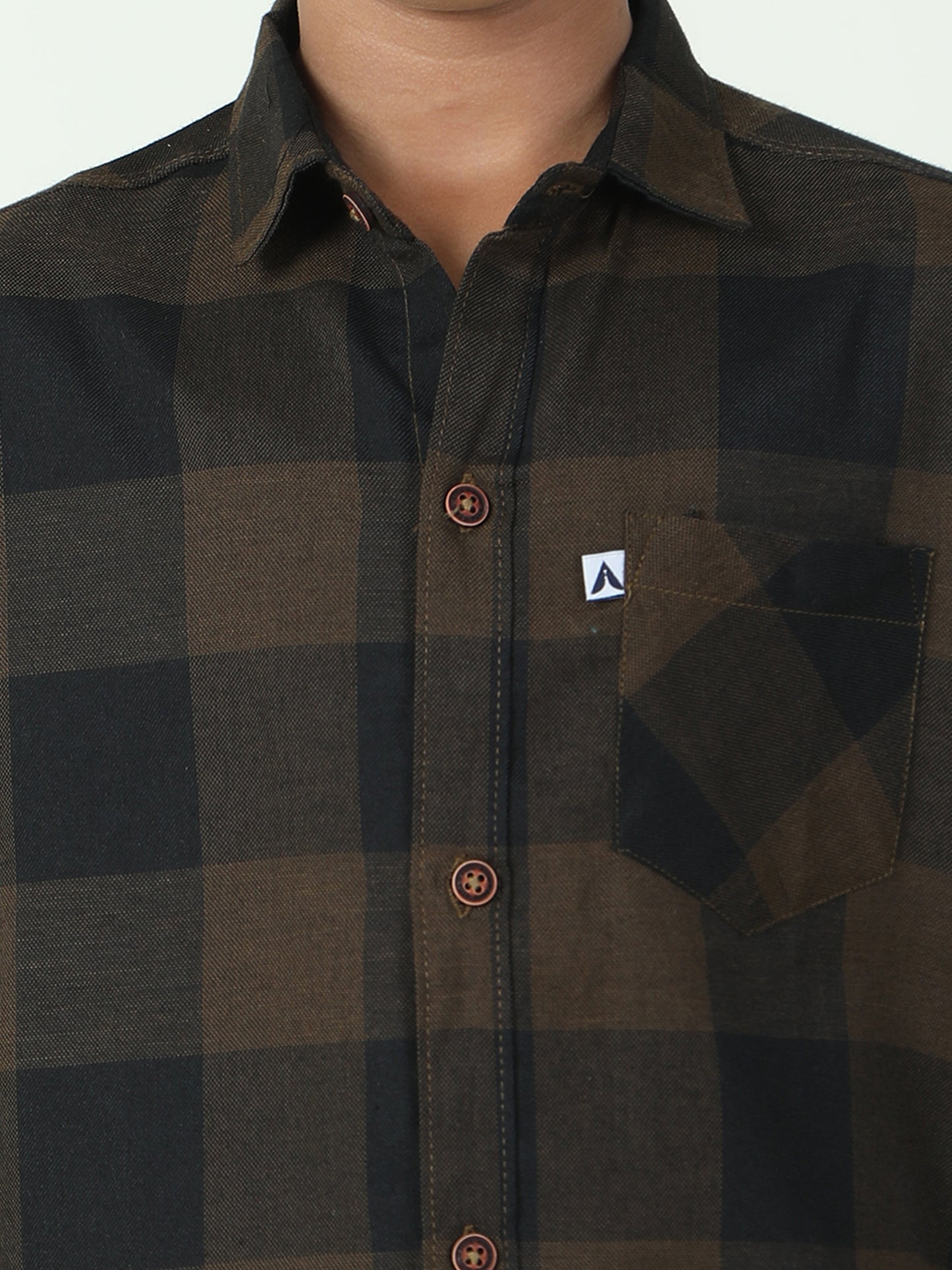 Tombom Cotton Blend Boys Brown Plaid Shirt