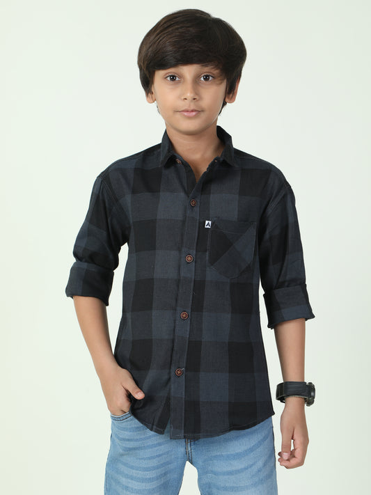 Tomtom Grey Cotton Boys Plaid Shirts