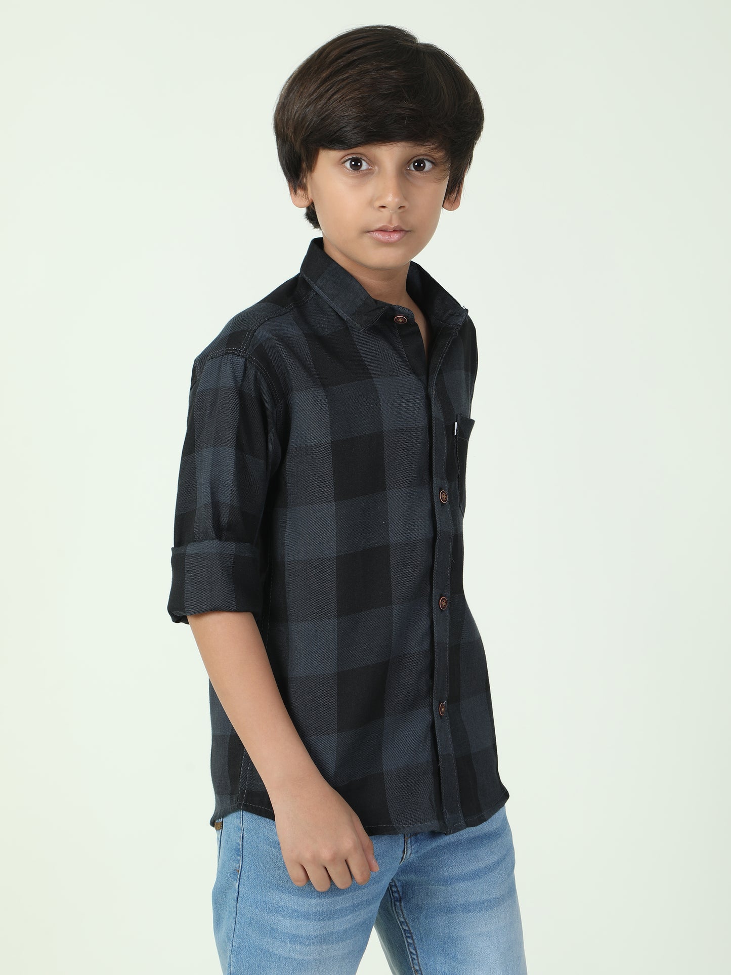 Tomtom Grey Cotton Boys Plaid Shirts