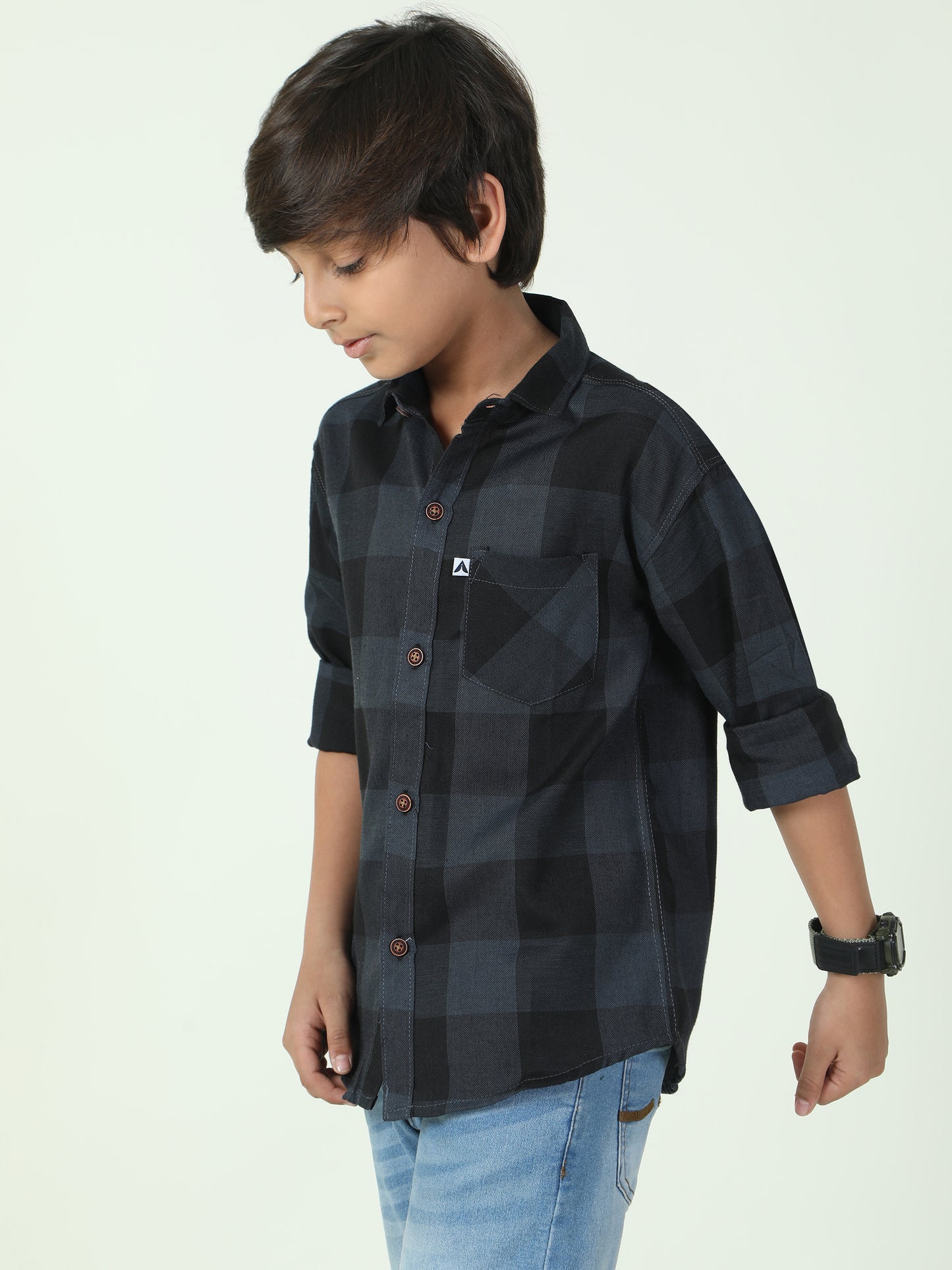 Tomtom Grey Cotton Boys Plaid Shirts