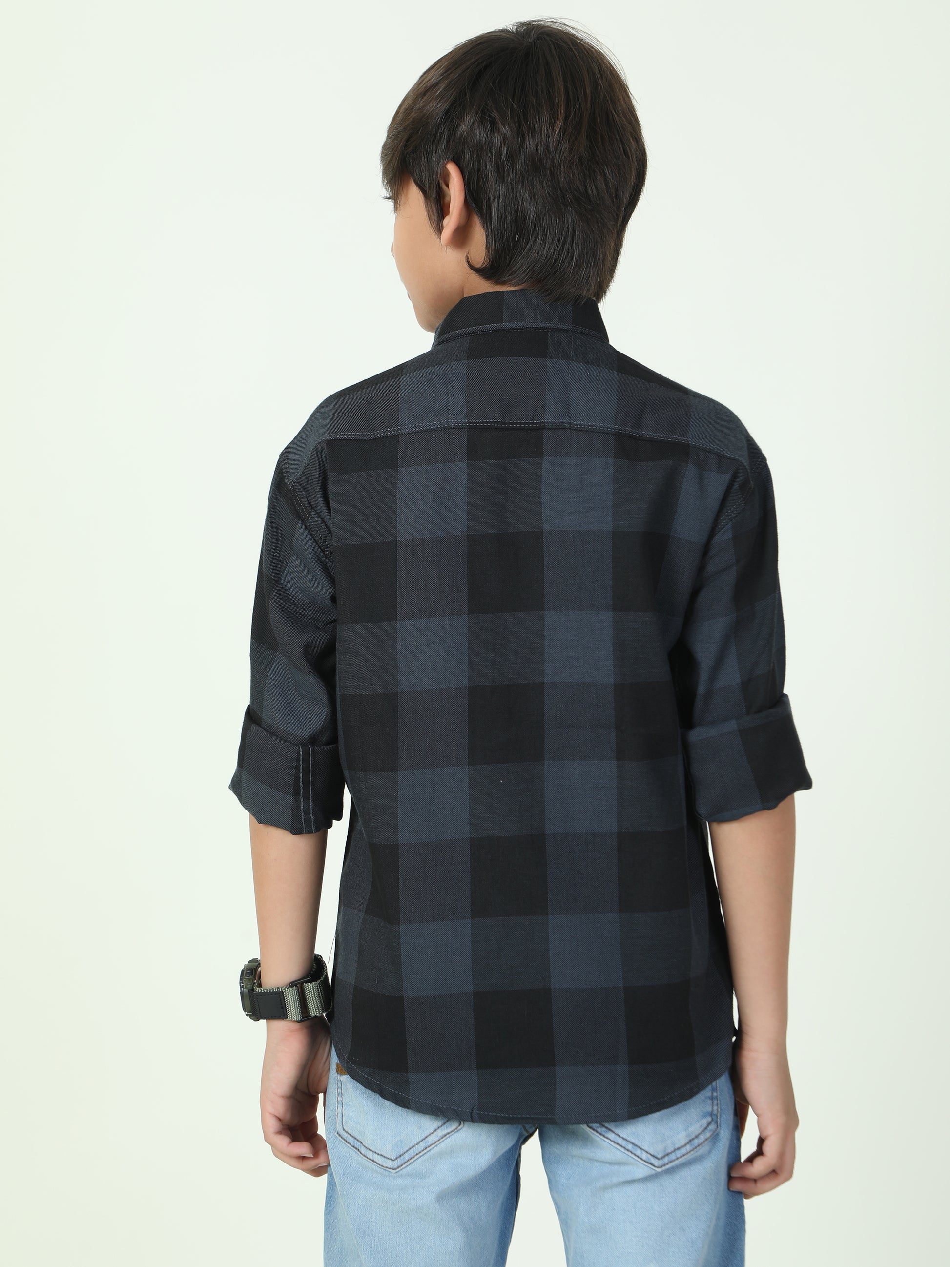 Tomtom Grey Cotton Boys Plaid Shirts