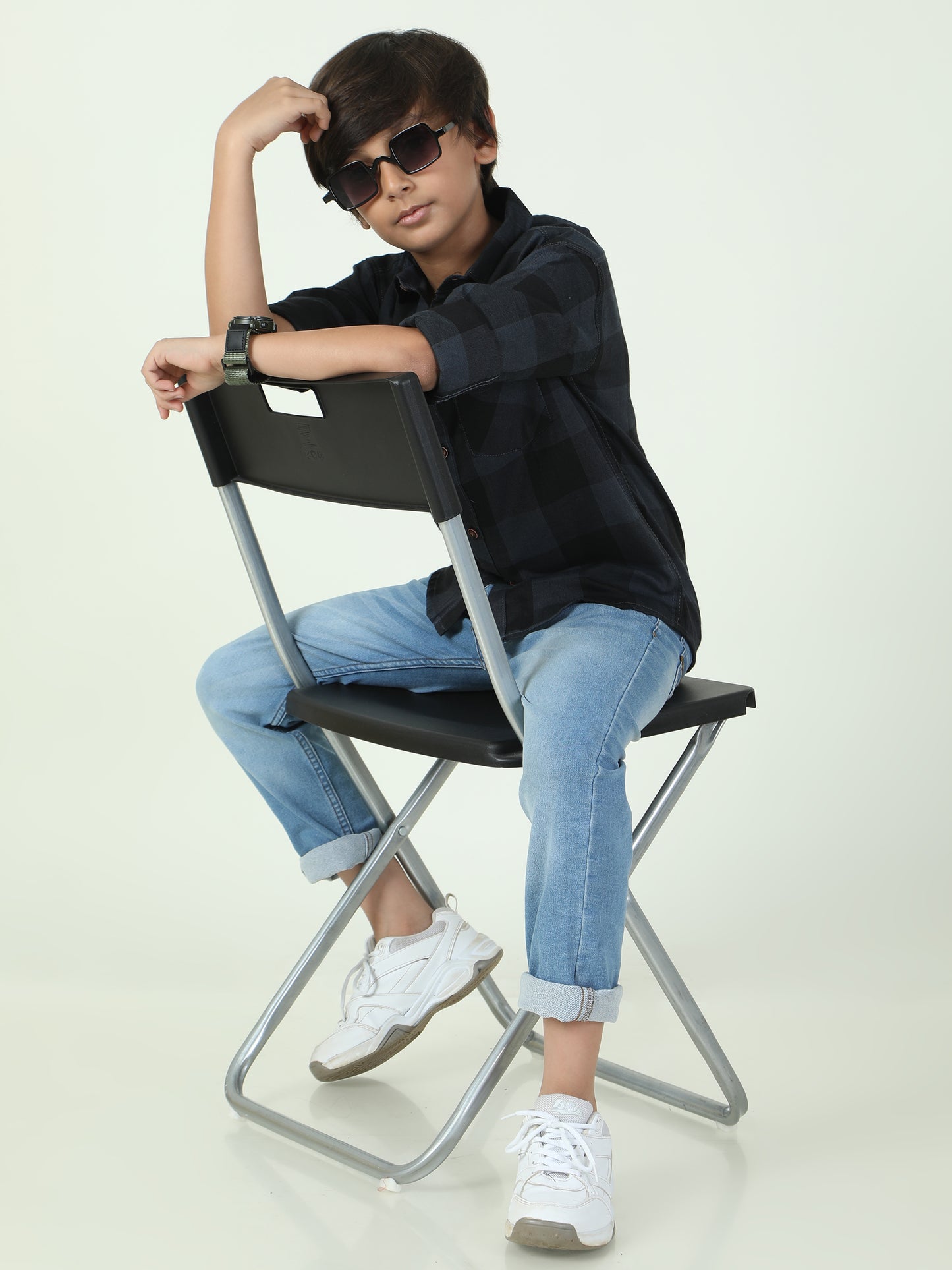 Tomtom Grey Cotton Boys Plaid Shirts