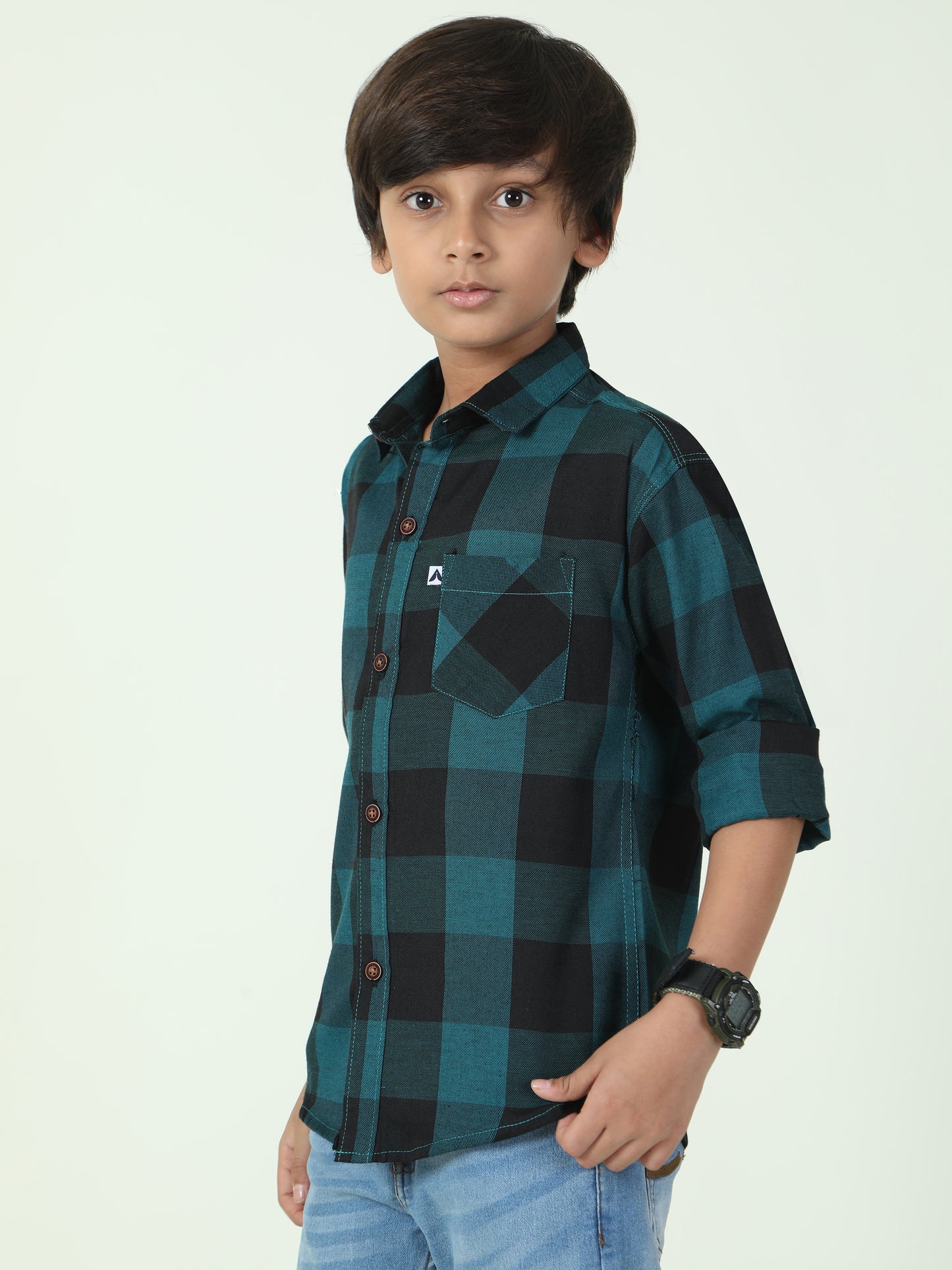 Tomtom Cotton Blend Blue Checks Casual Shirts For Boys