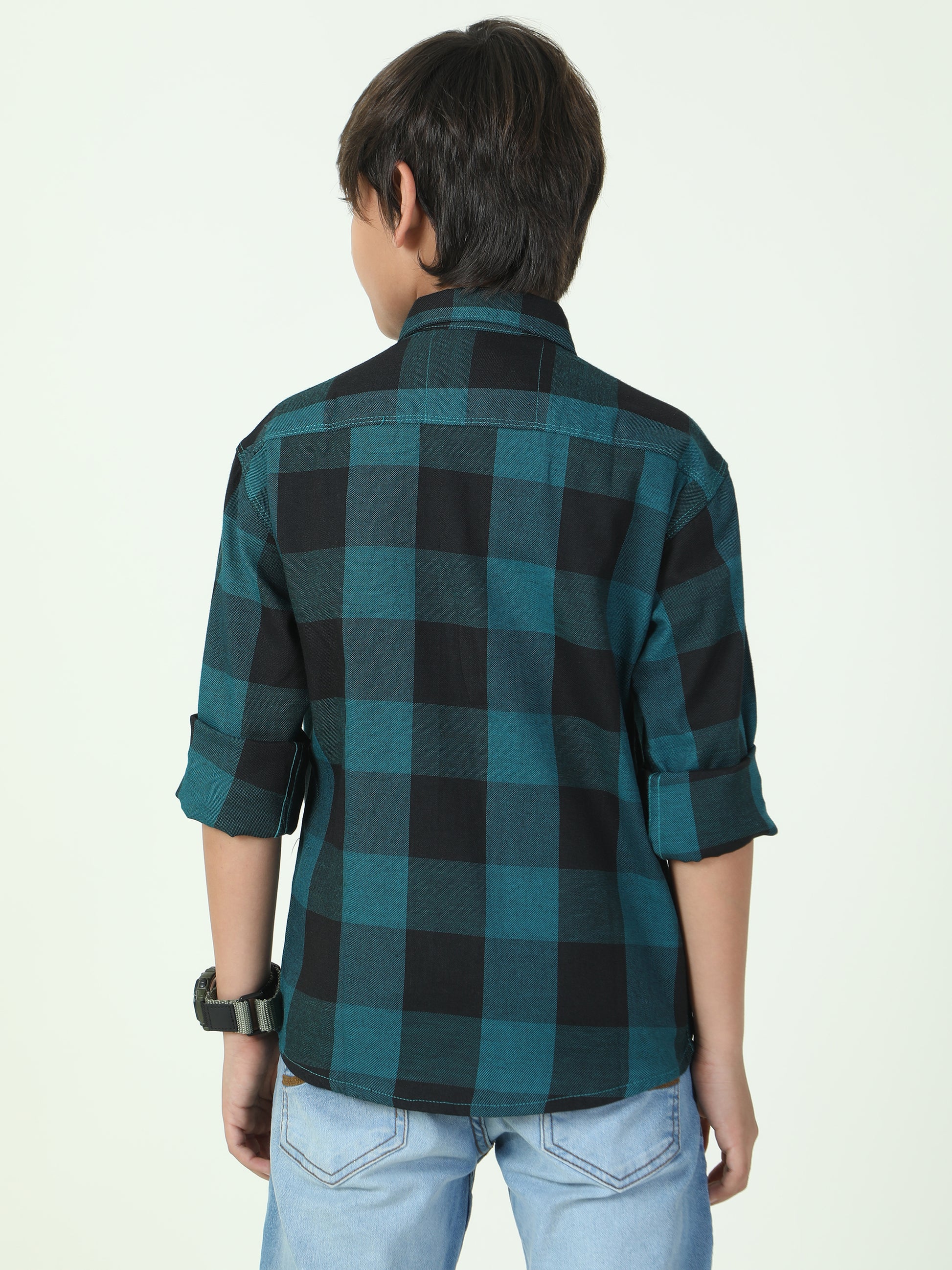Tomtom Cotton Blend Blue Checks Casual Shirts For Boys