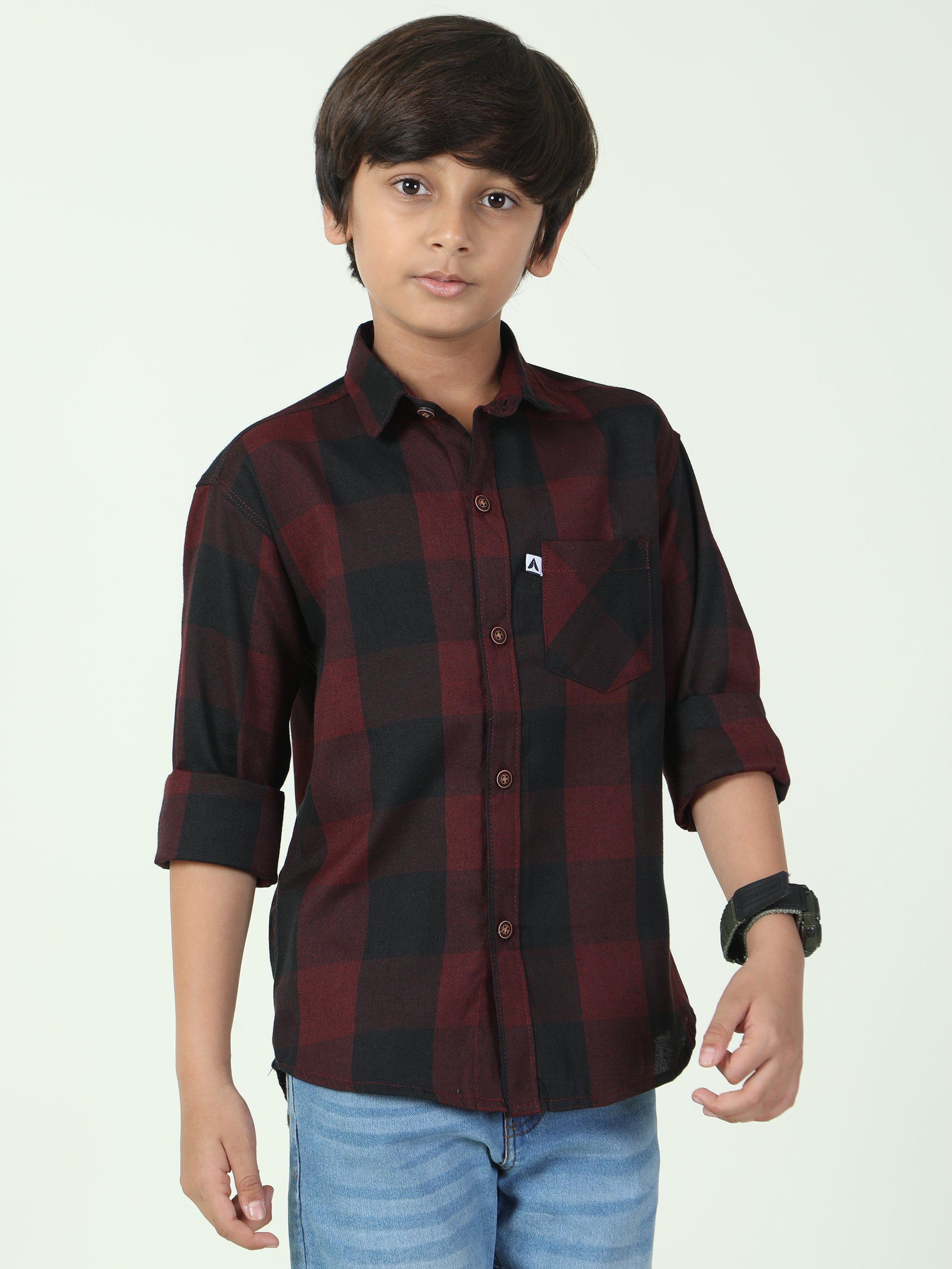 Tomtom Cotton Blend Maroon Shirts For Boys Check