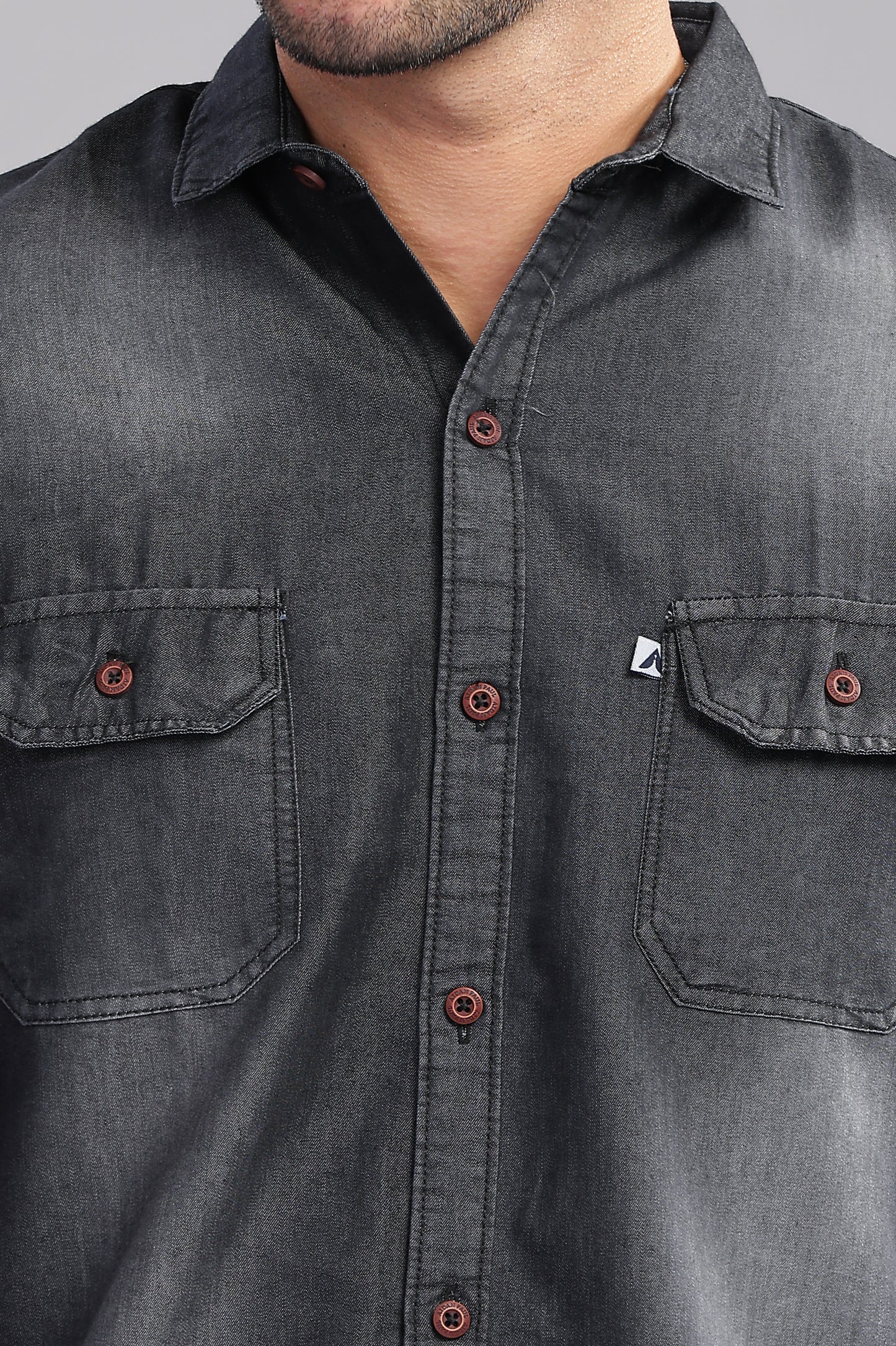 Shade Double Pocket Cut Away Collor Denim Shirt For Men