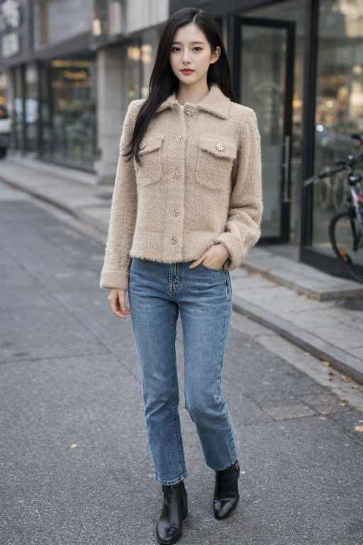 Beige Fuzzy Button-Up Sweater for Women – Cozy Winter Wear with Elegant Detailing