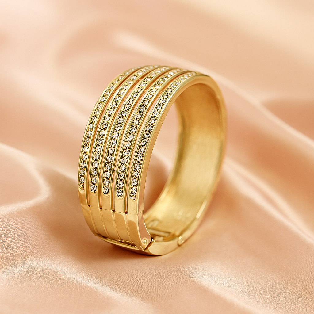 Luxury gold-plated bangle with five rows of sparkling zircon stones