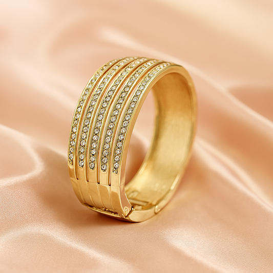 Luxury gold-plated bangle with five rows of sparkling zircon stones