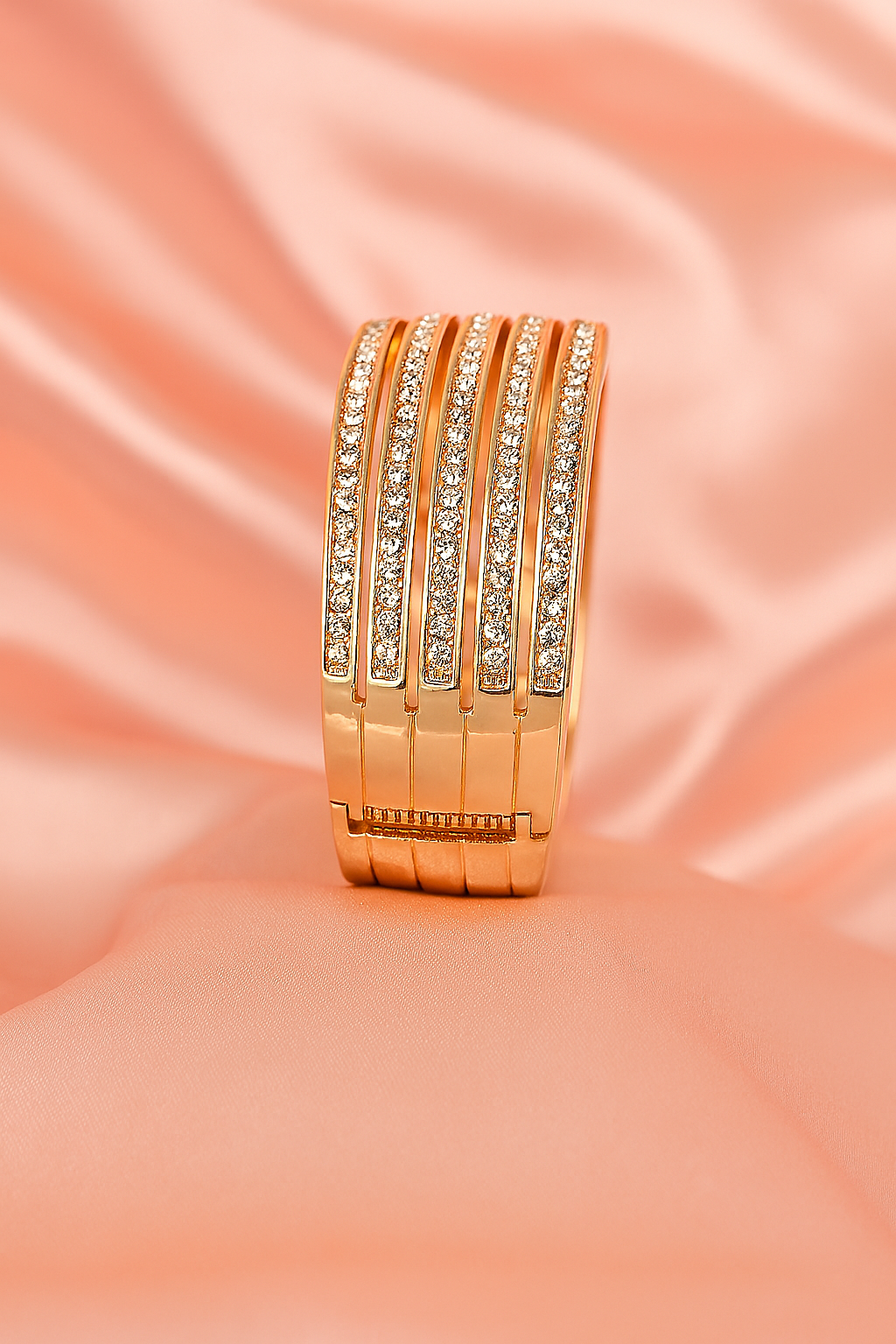 Close-up front view of gold-plated multi-row zircon bracelet