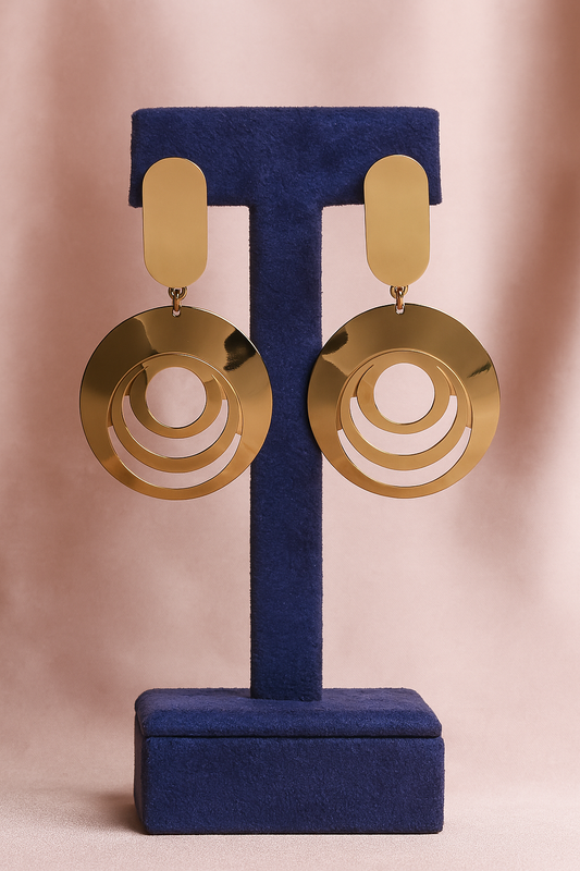 Bold gold plated geometric circle statement earrings