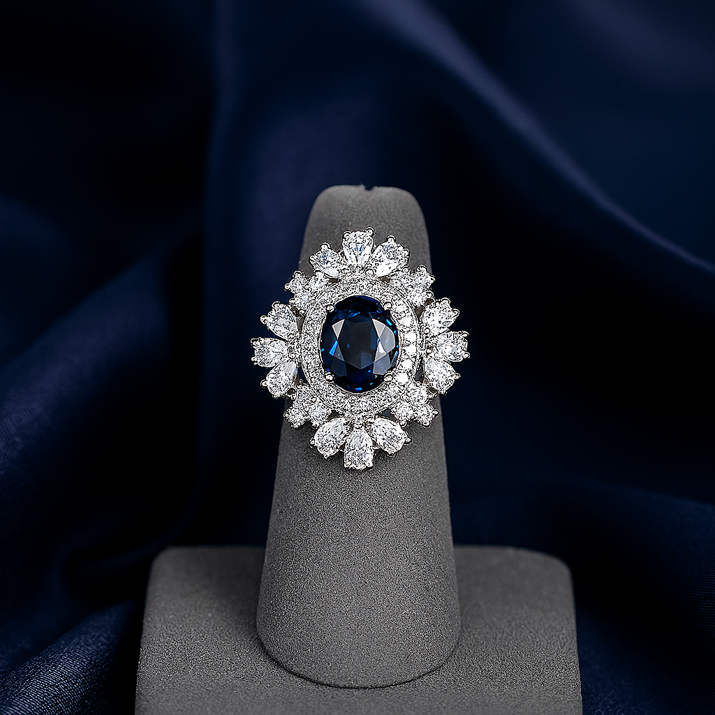 Luxury oval blue zirconic stone ring