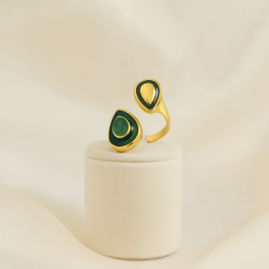 Modern gold-plated green enamel adjustable ring