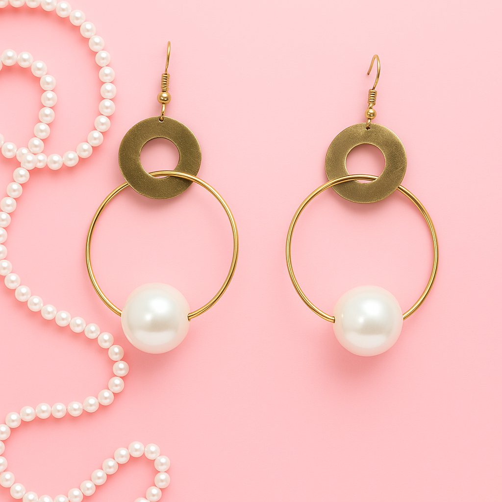 legant gold hoop earrings with pearl drops
