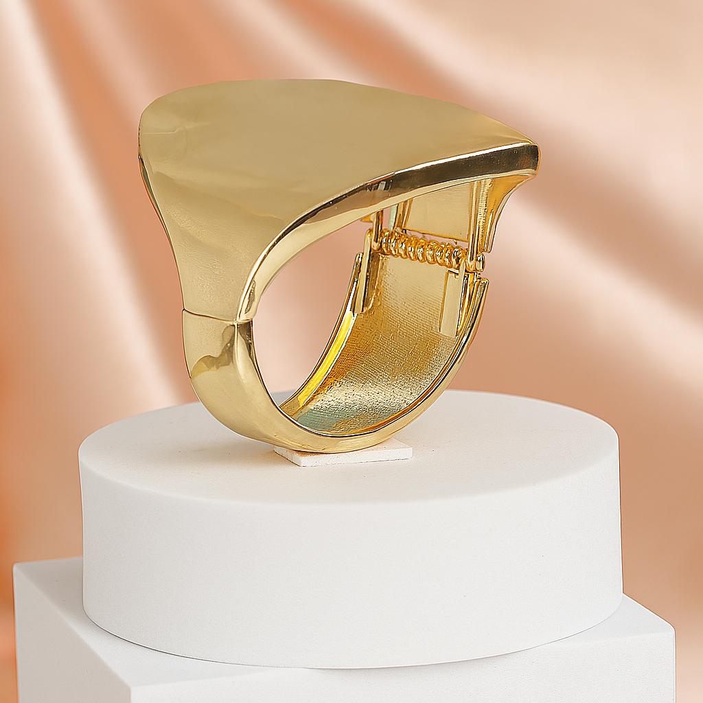 Stylish gold-plated geometric cuff bracelet with a smooth triangular top