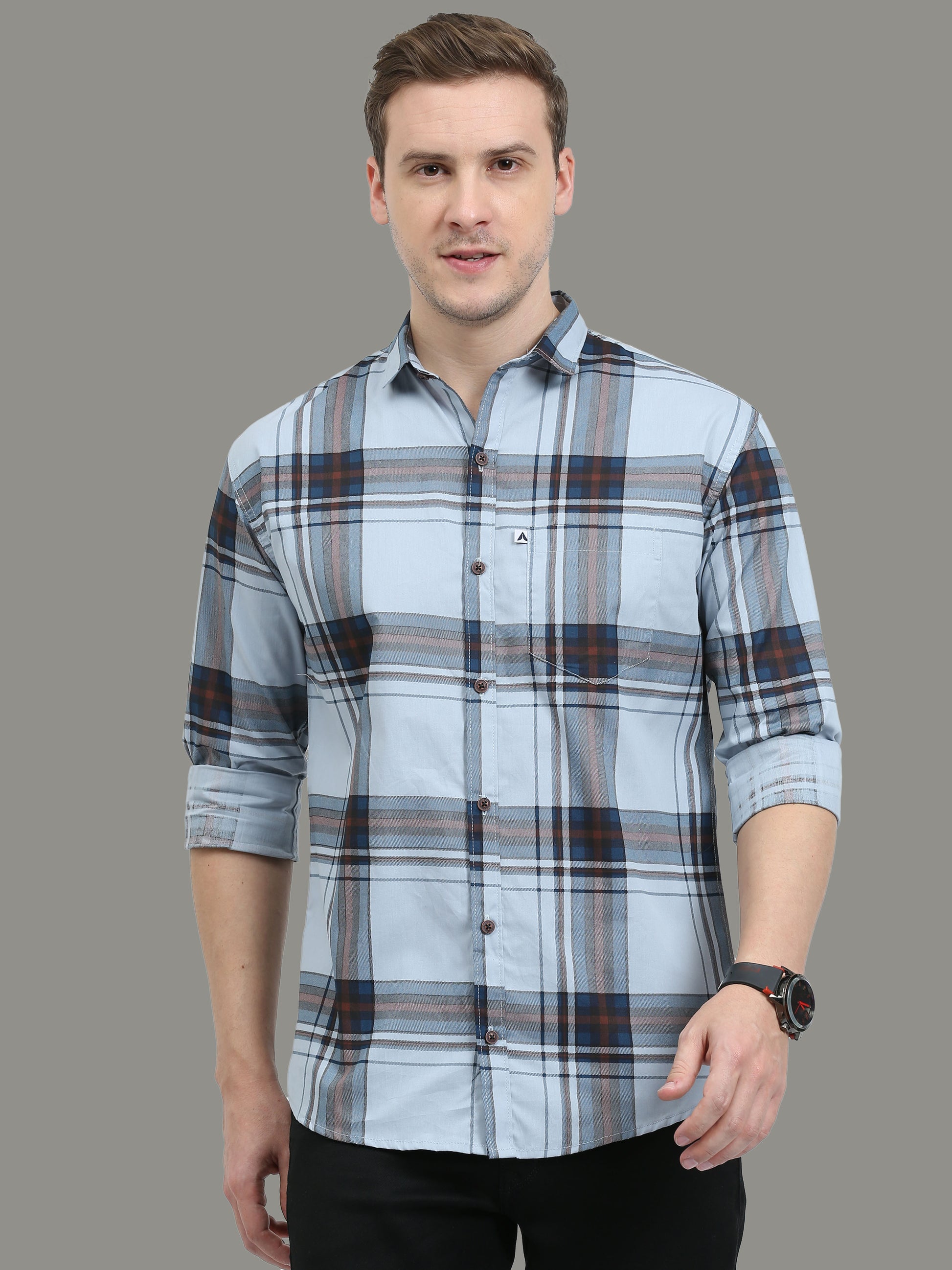 Broadchecks Aqua Blue Long Sleeve Shirt for Men