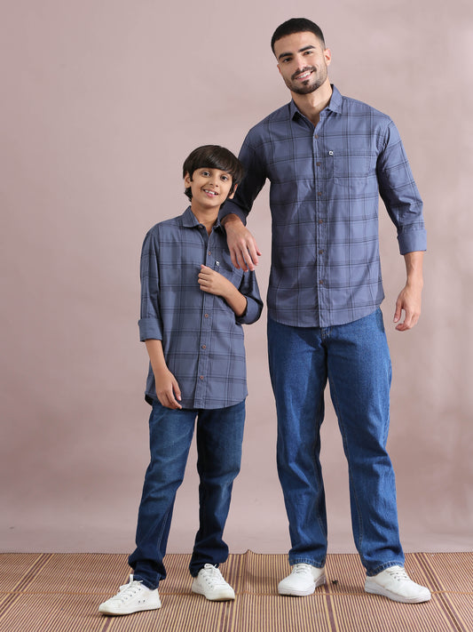 6line Grey Check Matching Father Son Outfit Shirt Combo