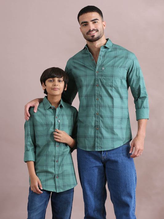 6line Geen Checked Father And Son Twinning Outfits Shirt