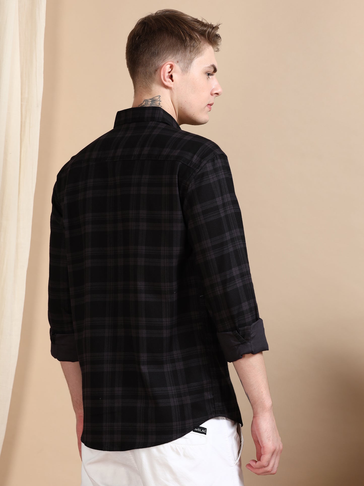 Cotton Blend Checkered Grey Shirt for Men
