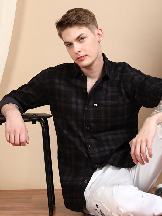 Cotton Blend Checkered Grey Shirt for Men